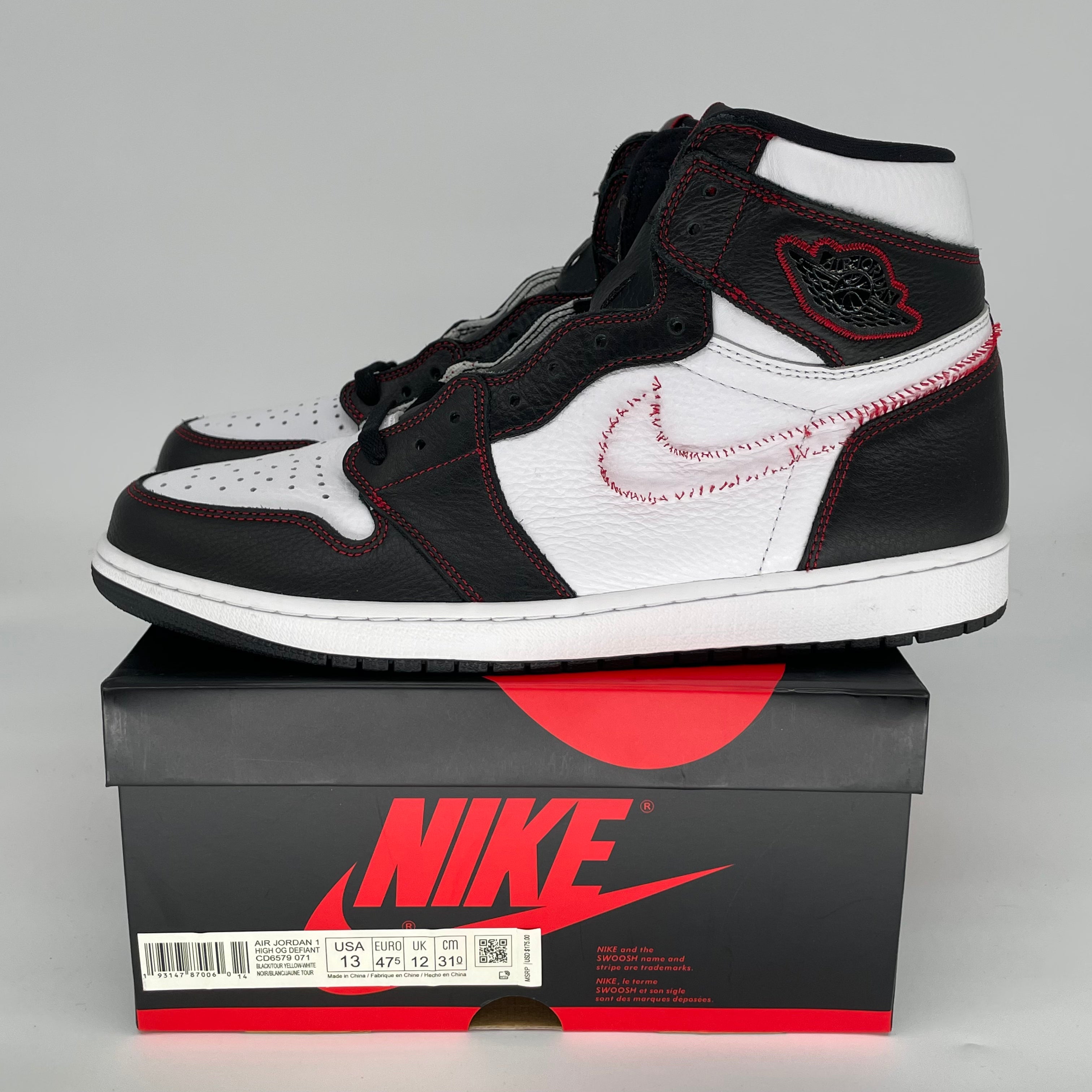Original Air Jordan 1 Defiant High OG - White/Black-Gym Red Men's Basketball Shoes Size 13 (CD6579-071) - Perfect for Streetwear & Court Performance