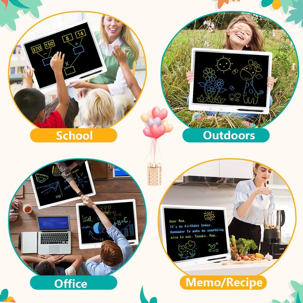 22 Inch LCD Writing Tablet - Colorful Doodle Drawing Board for Kids & Adults, Reusable Digital Notepad for Office, School & Home Use