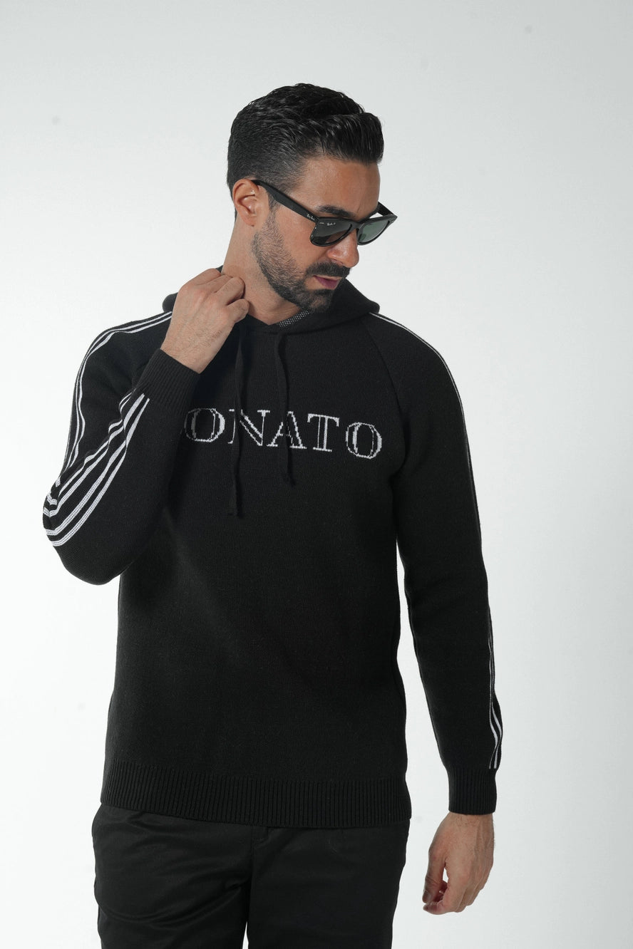 Donato Perola Black Hooded Pullover Sweatshirt - Cozy & Stylish for Casual Wear, Gym, and Outdoor Activities