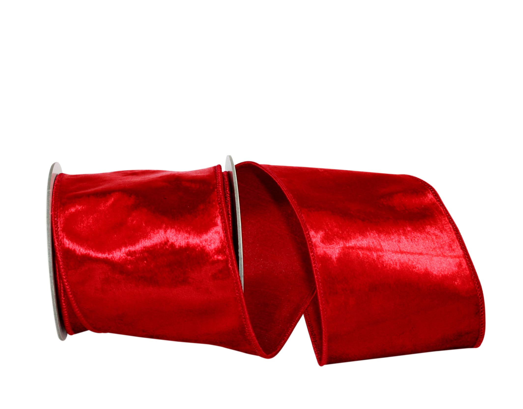 Reliant Ribbon Designer Plush Velvet Elite Wired Edge Ribbon - 4 Inch x 5 Yards, Red | Premium Decorative Ribbon for Gift Wrapping, Wedding Decor, DIY Crafts & Holiday Bows