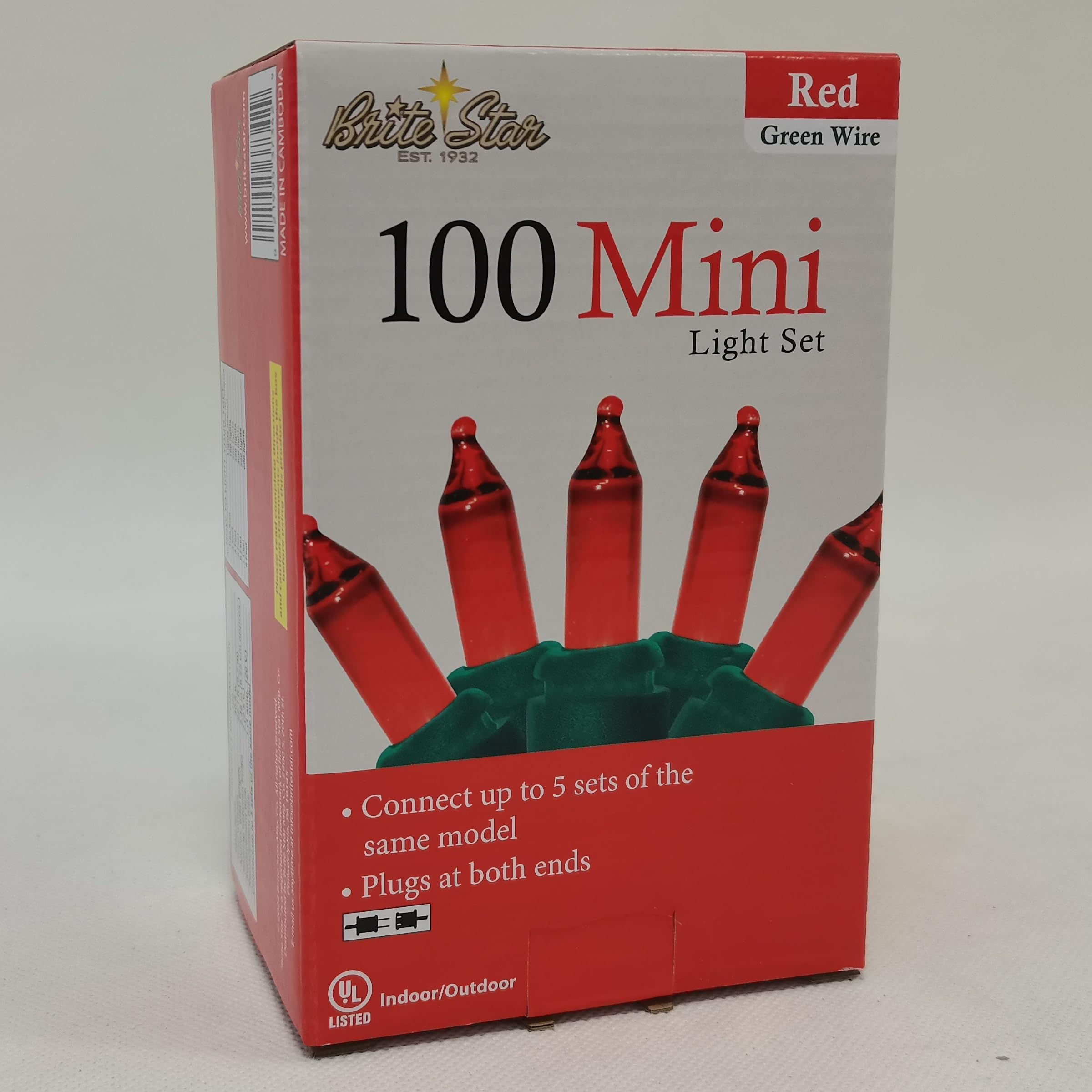Brite Star 100-Count Mini Red Christmas String Lights - 22ft Green Wire Indoor/Outdoor Holiday Decor for Christmas Trees, Parties, and Home Decoration