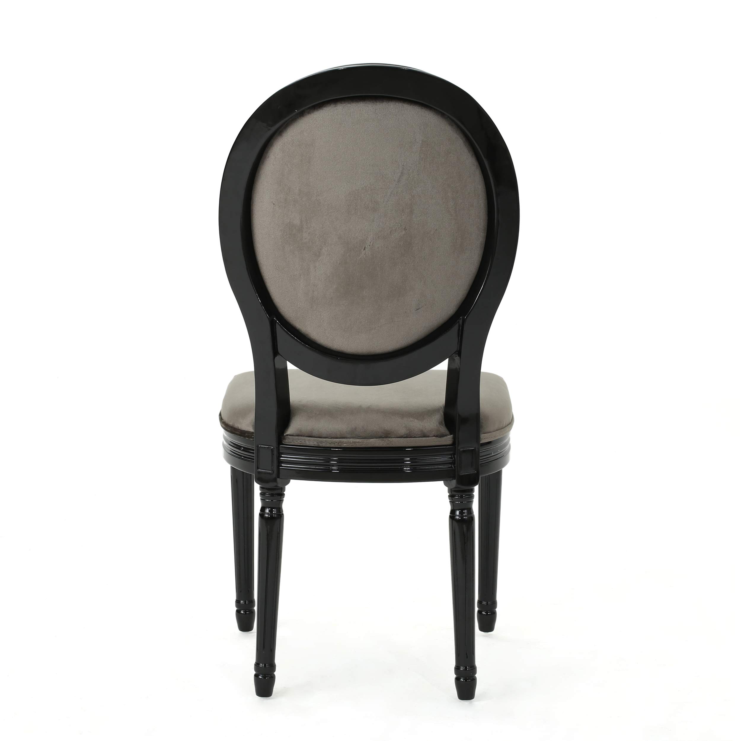 Christopher Knight Home Leroy Traditional Velvet Dining Chairs with Gloss Black Legs, Set of 2, Grey & Black - Elegant Seating for Formal Dining Rooms, Kitchen Tables & Home Offices