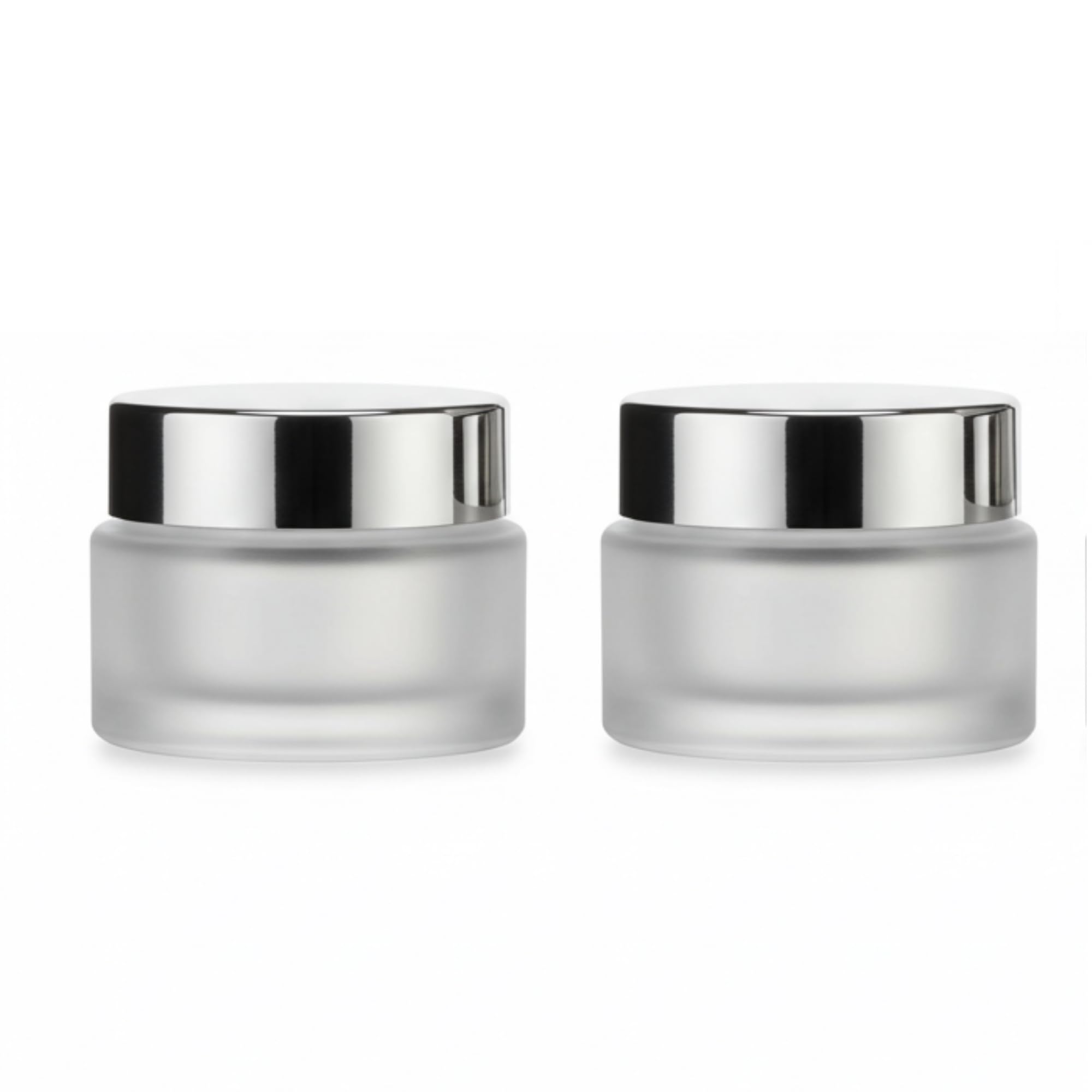 2-Pack Round Frosted Glass Cosmetic Jars with Inner Liners & Silver Lids - 50g Travel-Friendly Refillable Containers for Makeup, Cream, Lotion, Sugar Scrubs, Eyeshadow, Jewelry Storage - Perfect for Home, Salon, Travel & DIY Beauty Organization