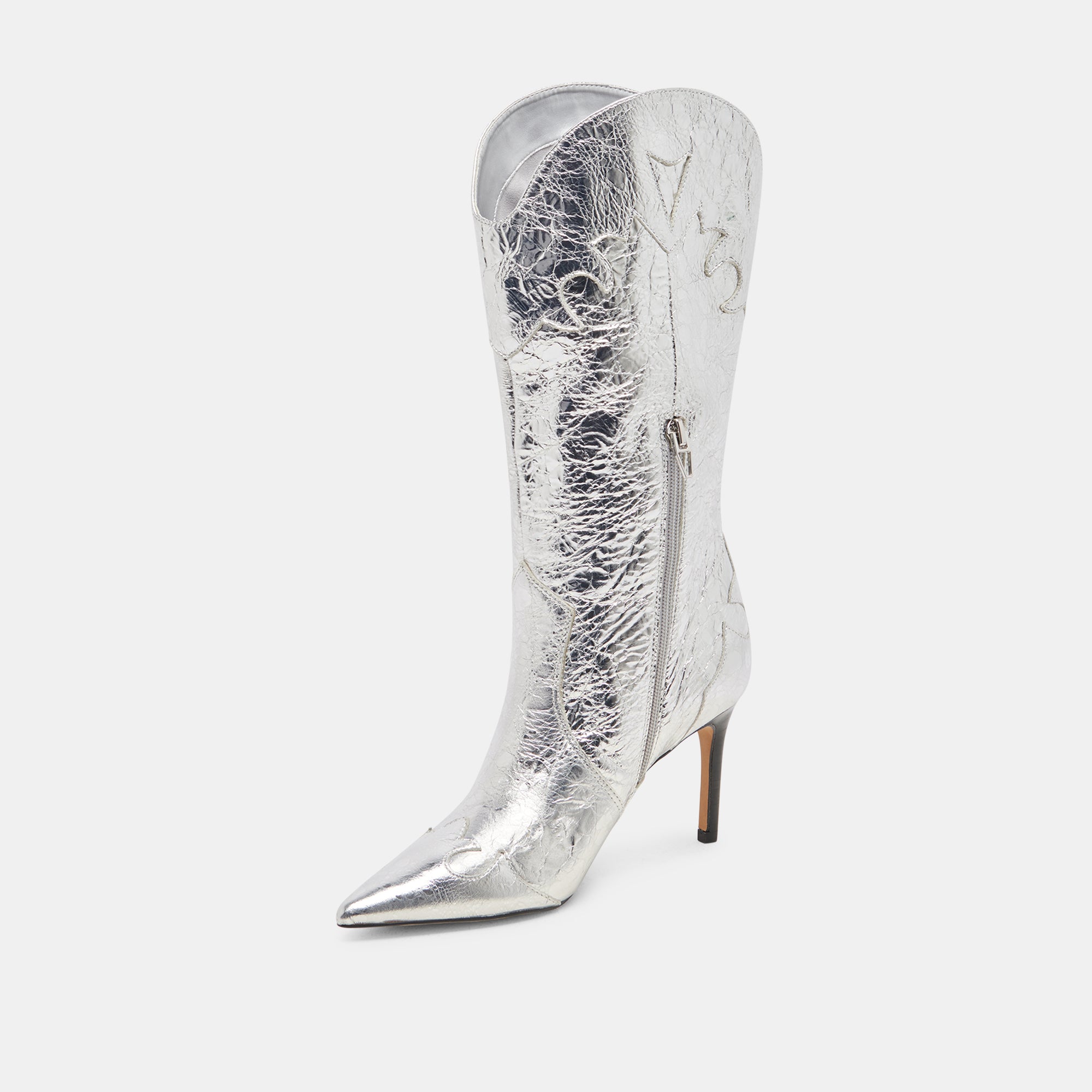 KASEDY Women's Silver Distressed Leather Boots - Stylish Ankle Boots for Casual Outfits & Night Out