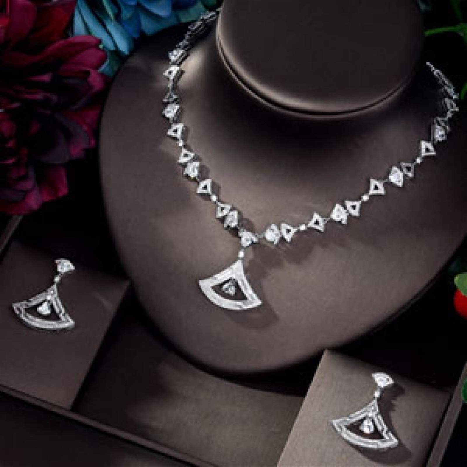 Elegant Cubic Zirconia Pave Wedding Jewelry Set for Women - Necklace & Earrings Gift Set | Perfect for Bridal, Anniversary, Valentine's Day & Special Occasions (Color: A)