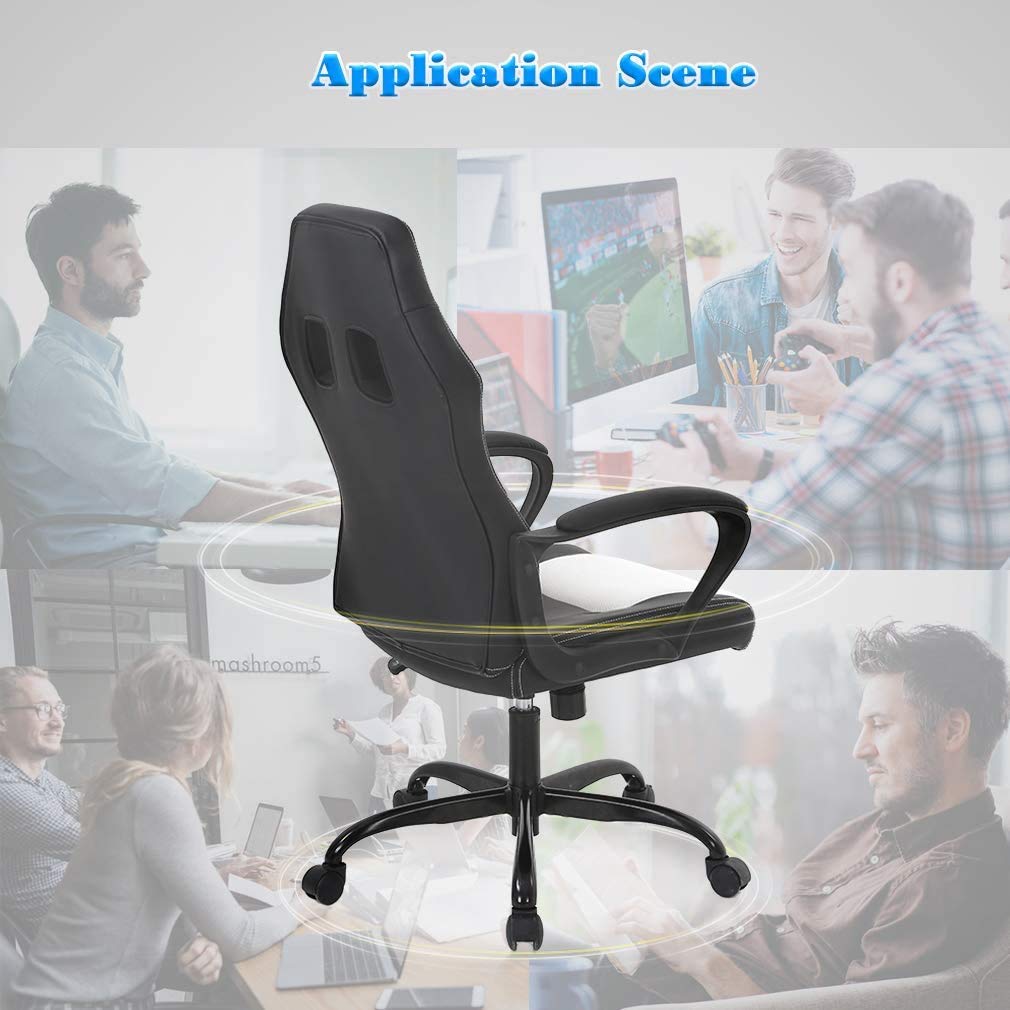 Ergonomic Office Chair - Adjustable Height Computer Gaming Chair with Lumbar Support, Swivel Rolling Executive Leather Desk Chair for Home & Office Workspace - White