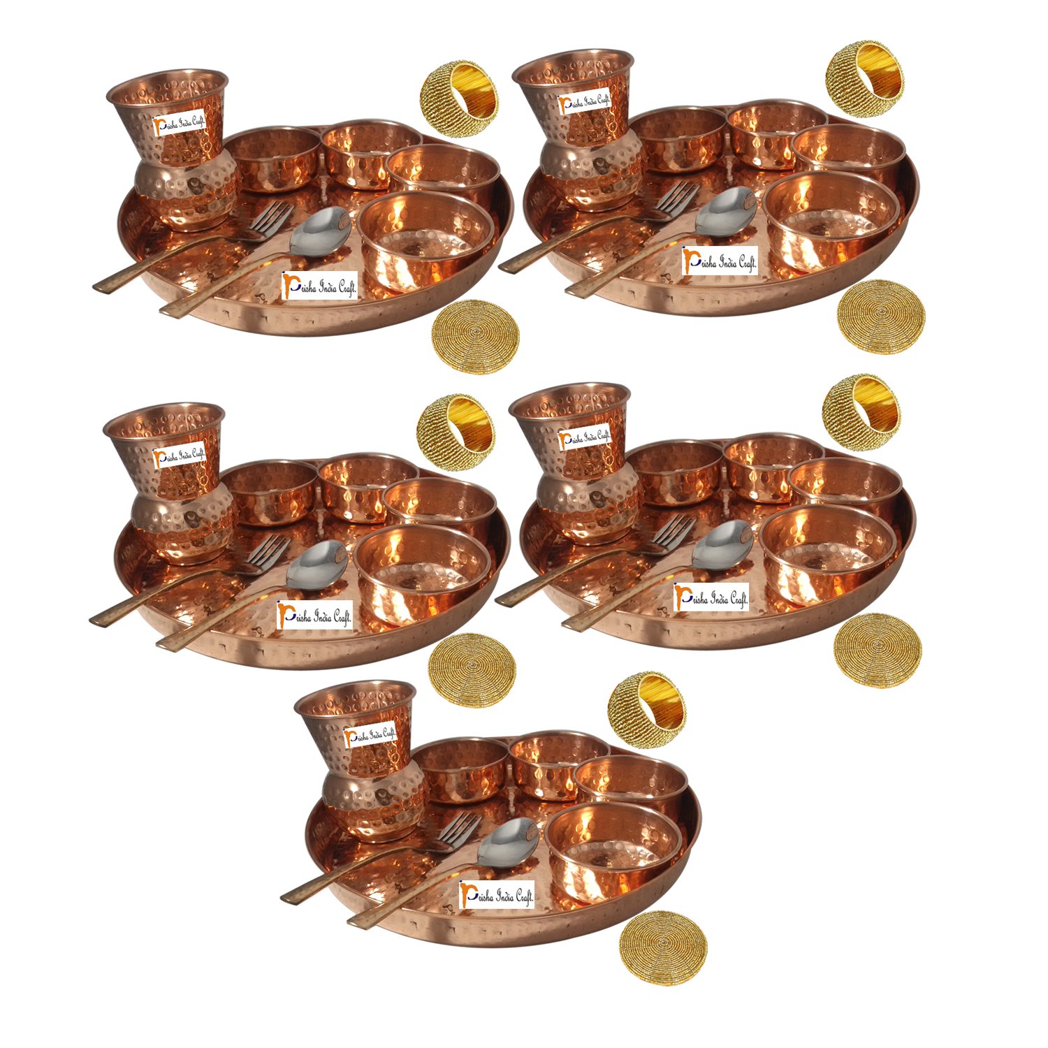 Prisha India Craft® 5-Piece Traditional Indian Copper Dinner Set - 12