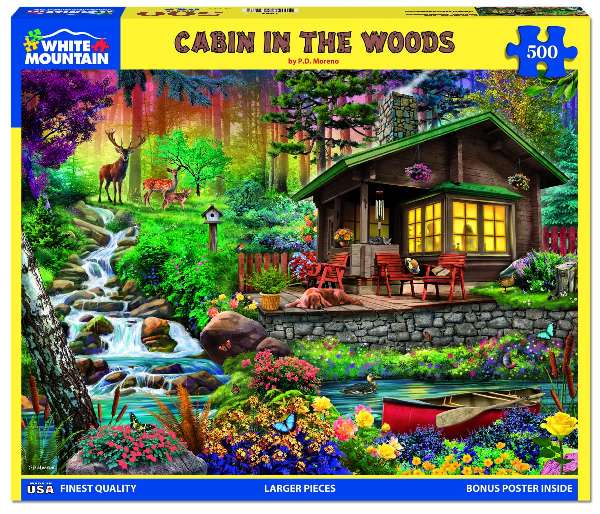 White Mountain - 500 Piece Jigsaw Puzzle of Cabin in The Woods, Spring Cabin Scenery, Challenging Puzzle for Adults & Teens - Perfect for Family Game Night, Relaxation & Home Decor