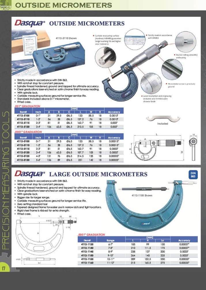 HHIP 4200-0160 C-Type Outside Micrometer 9-10 Inch Range with .0001