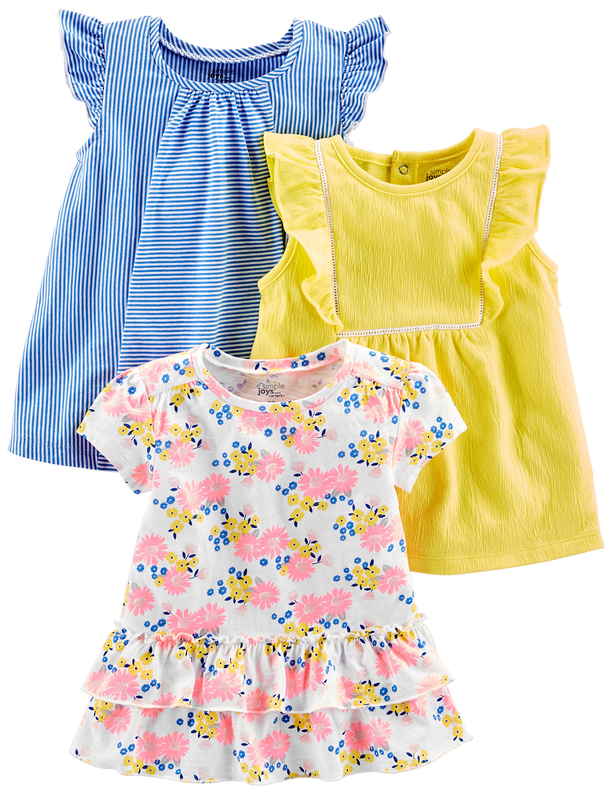 Carter's Simple Joys Girls' Short Sleeve T-Shirts 3-Pack - Soft Cotton Casual Tops for Toddler & Kids - Perfect for Playdates, School & Everyday Wear