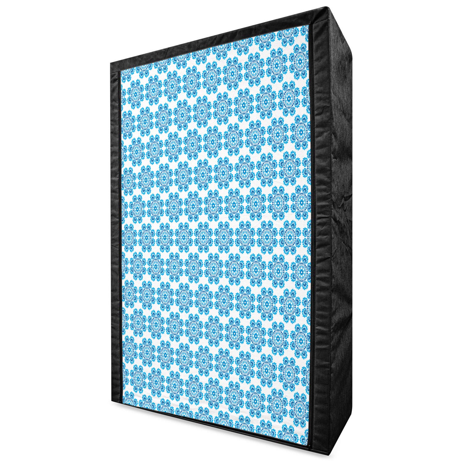 Ambesonne Ethnic Portable Fabric Wardrobe - Polish Folk Art Inspired Floral Design with Heart Pattern, 42.5 Inch Clothing Storage Organizer with Shelves for Bedroom, Closet, Dorm or Nursery - Blue & Dark Blue