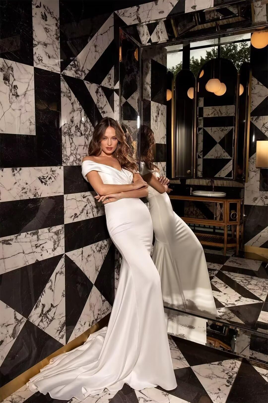 Elegant Satin Mermaid Wedding Dress with Train - Beach Bridal Gown for Bride & Prom | Perfect for Beach Weddings, Formal Events & Special Occasions