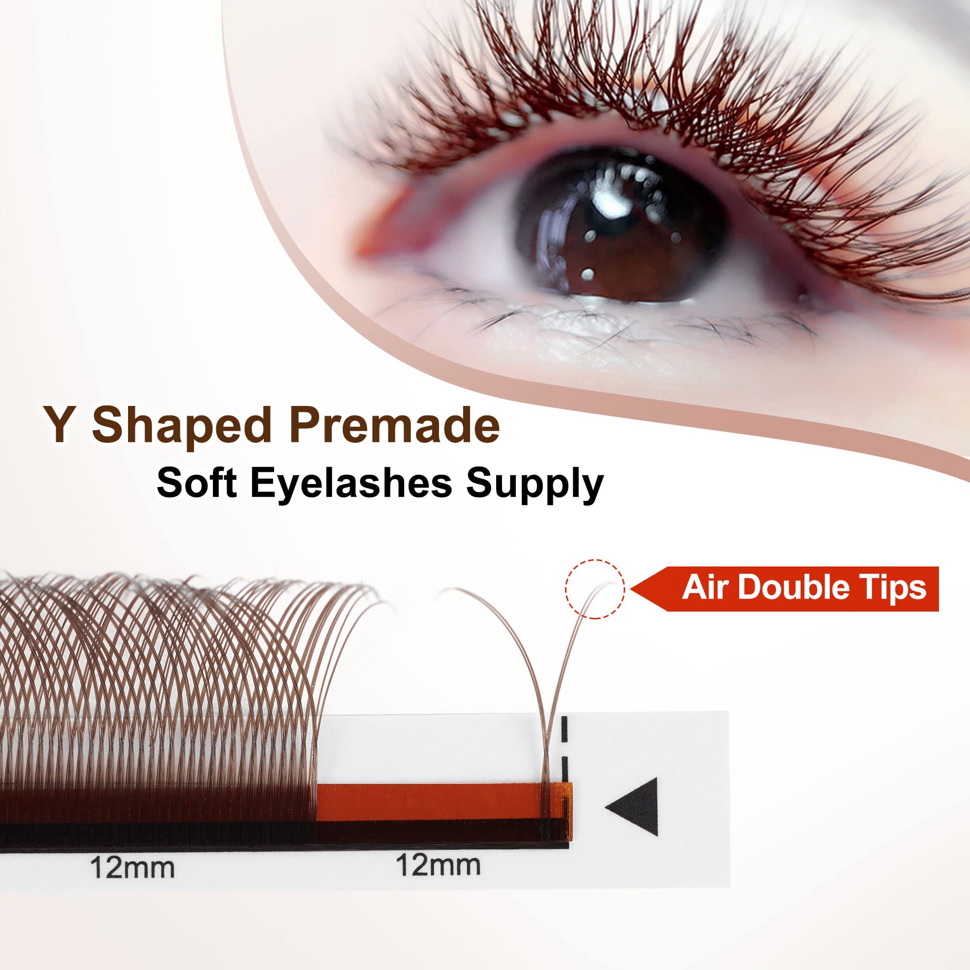 Premium YY Eyelash Extensions - Natural Brown 0.07mm C Curl 10mm Volume Lashes | Easy Fan Y-Shaped Premade Soft Lashes for Professional Salon & Home Use