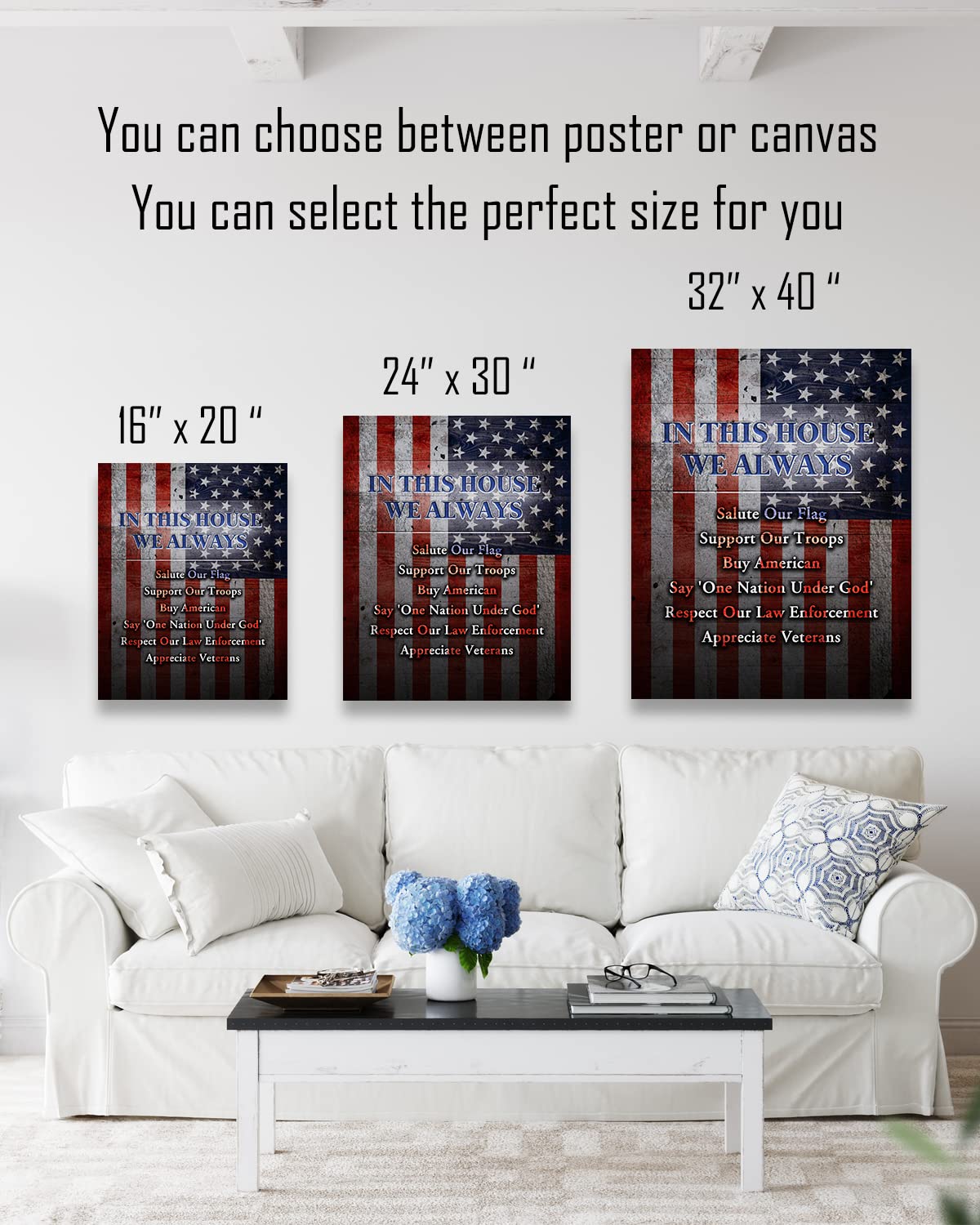 American Pride Wall Art - Patriotic Home Decor Canvas for Living Room, Office & Military Gifts (24x30 Inches, Ready to Hang) - Perfect for Veterans Day, 4th of July & Patriotic Home Decorations