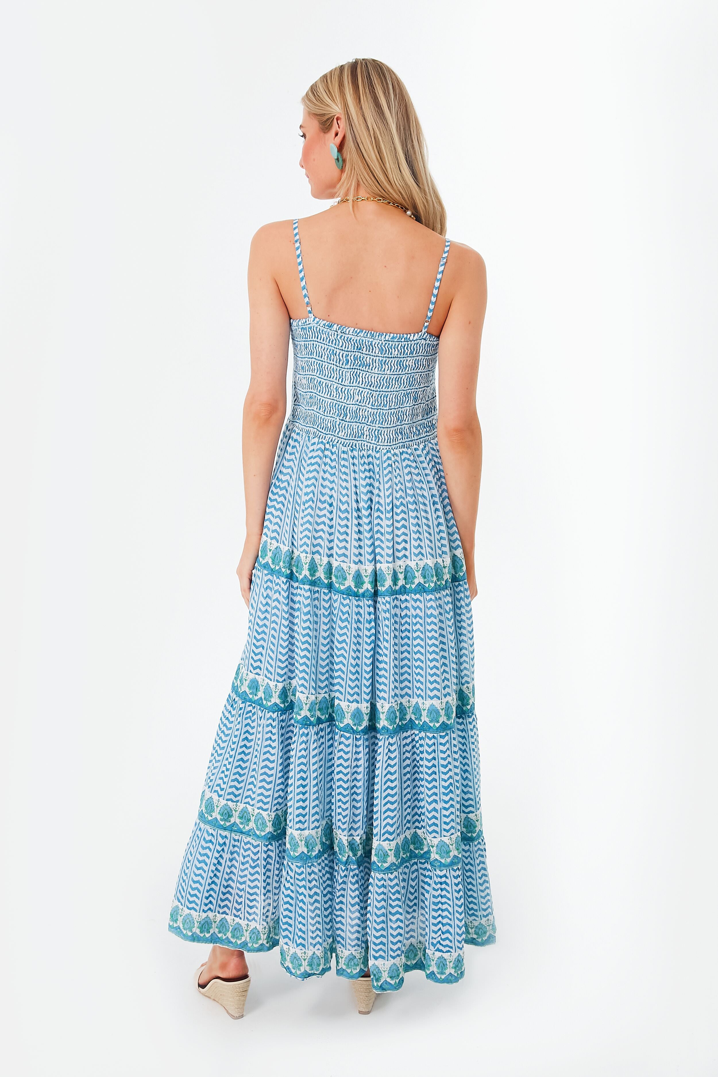 Blue Marley Smocked Back Maxi Dress for Women - Flowy Summer Beach Dress with Elastic Waist, Boho Chic Vacation Outfit | Perfect for Beach Parties, Weddings & Date Nights