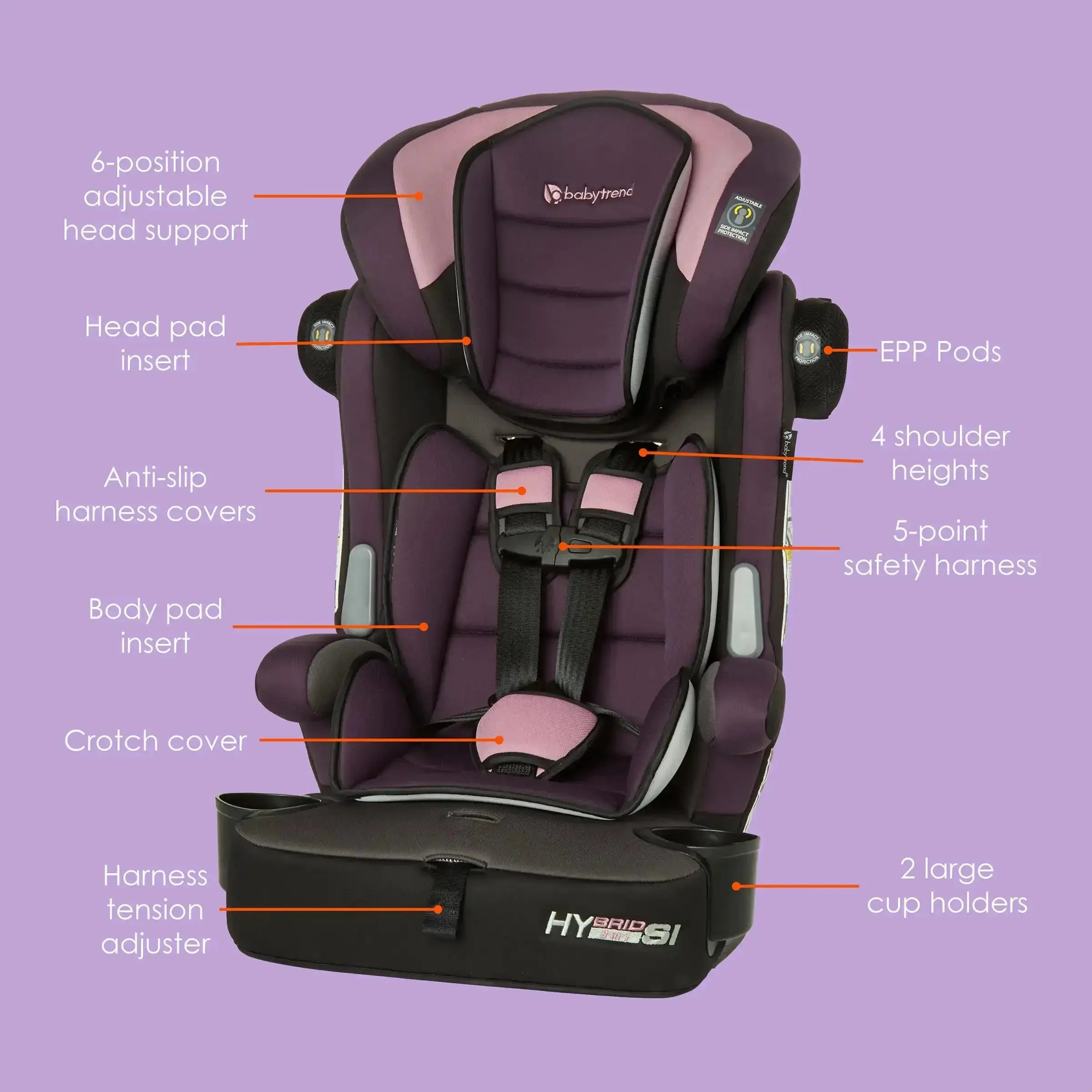Hybrid™ SI 3-in-1 Convertible Booster Car Seat with Side Impact Protection - Safe for Infants, Toddlers & Big Kids | Perfect for Travel, School & Family Road Trips