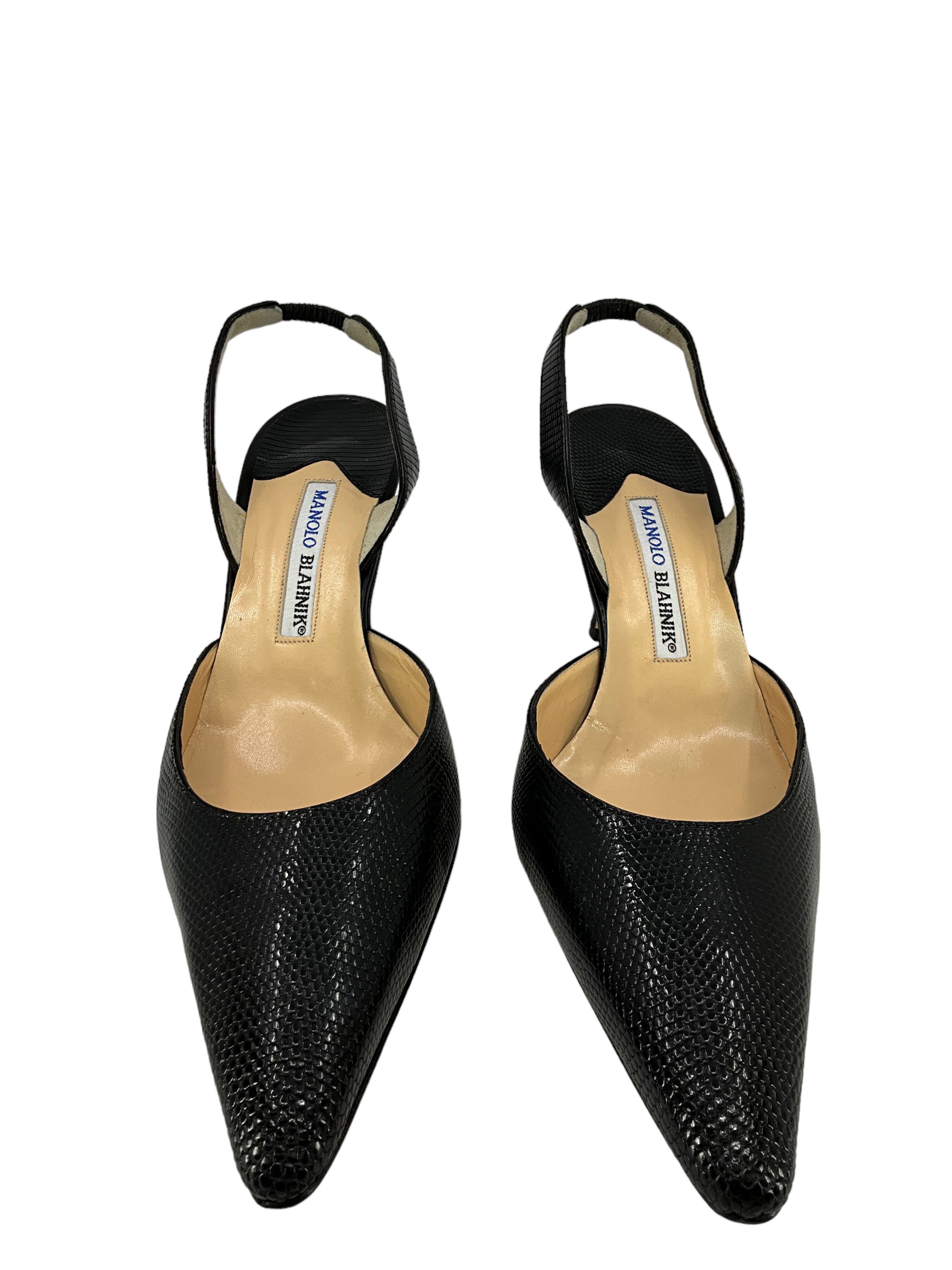 Manolo Blahnik Lizard Print Slingback Heels - Women's Luxury Designer Pumps for Weddings, Parties & Special Occasions