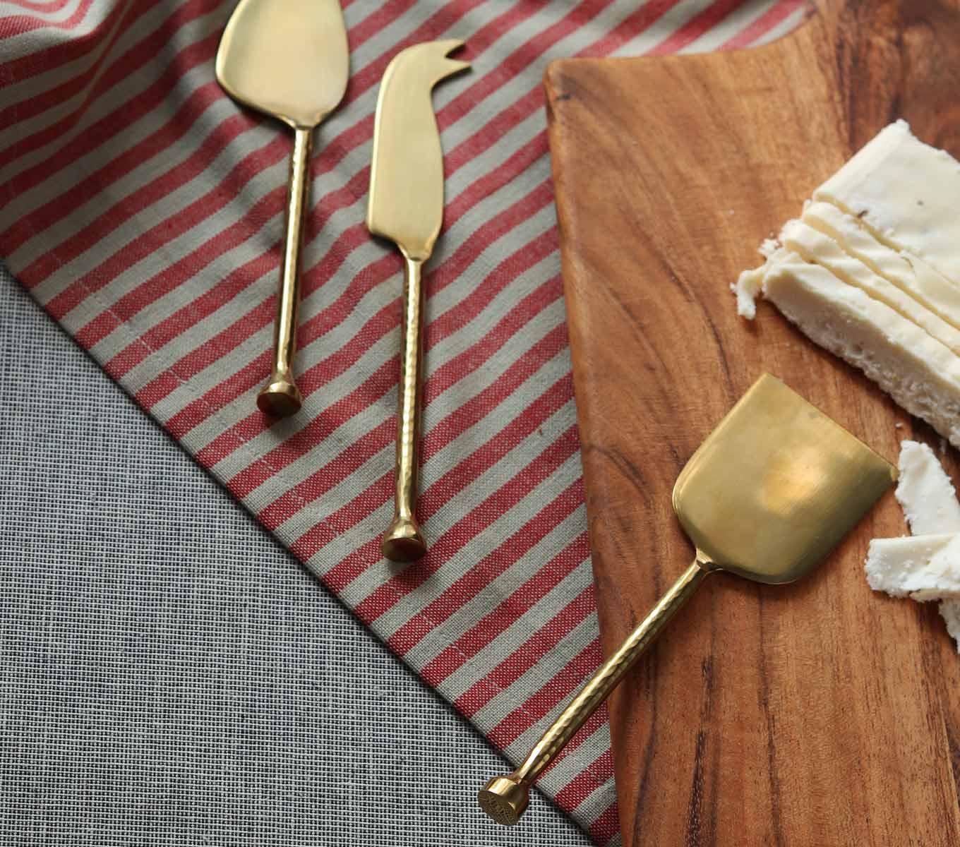 Premium Stainless Steel Cheese Knife Set of 3 with Gold Handles - Perfect for Cheese Boards, Wine Pairings & Dinner Parties