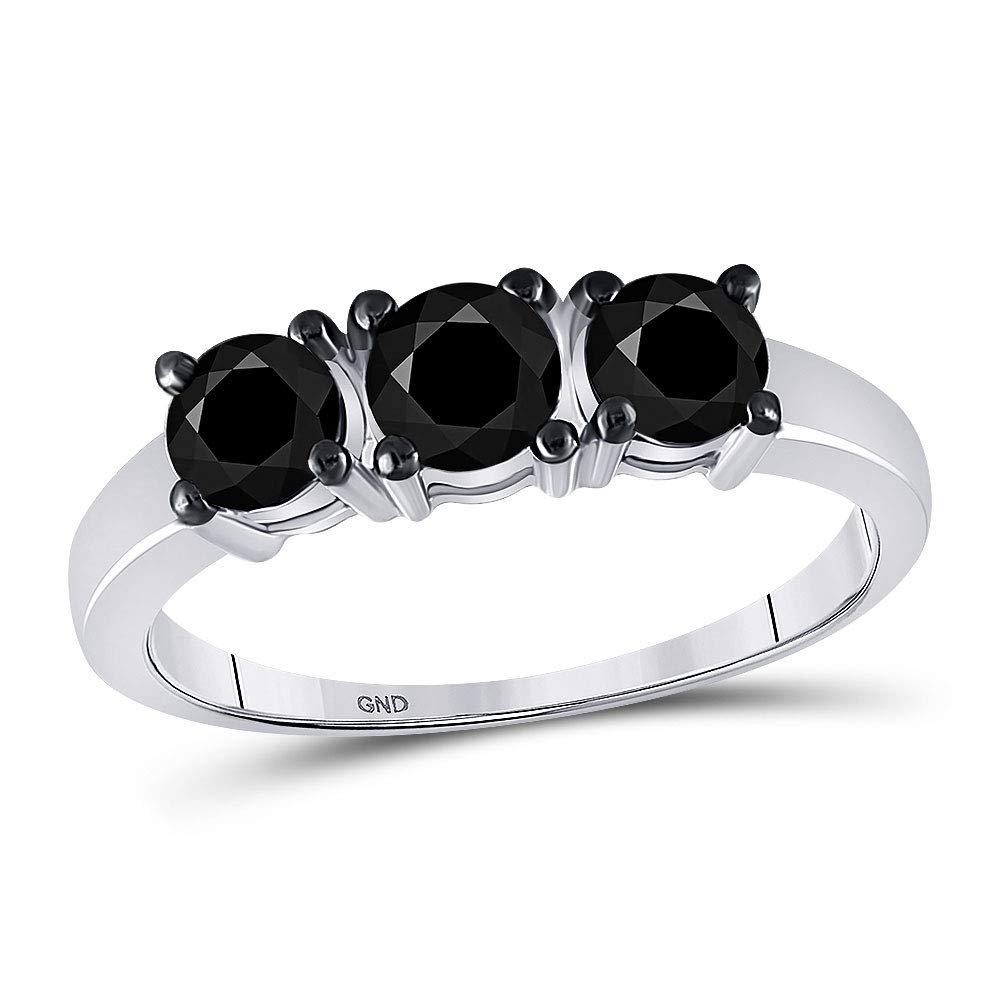 10K White Gold Women's Round Black Enhanced Diamond 3-Stone Bridal Wedding Ring (1.00 CTTW) - Perfect for Engagement, Anniversary & Special Occasions