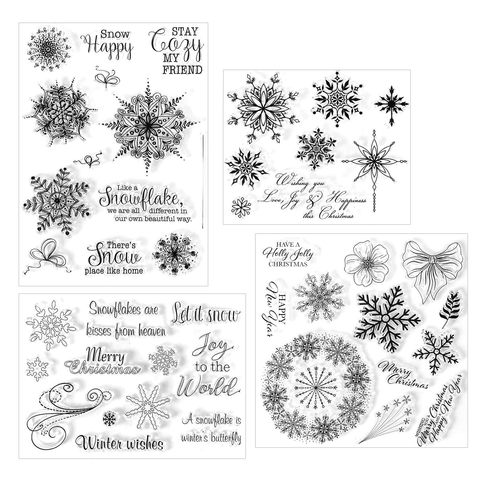 4 Sheets Snowflake Clear Stamps - Christmas Silicone Stamps with Snowflake Patterns for Card Making, Ornament Supplies, DIY Scrapbooking - Perfect for Holiday Greeting Cards, Gift Tags, and Winter Craft Projects