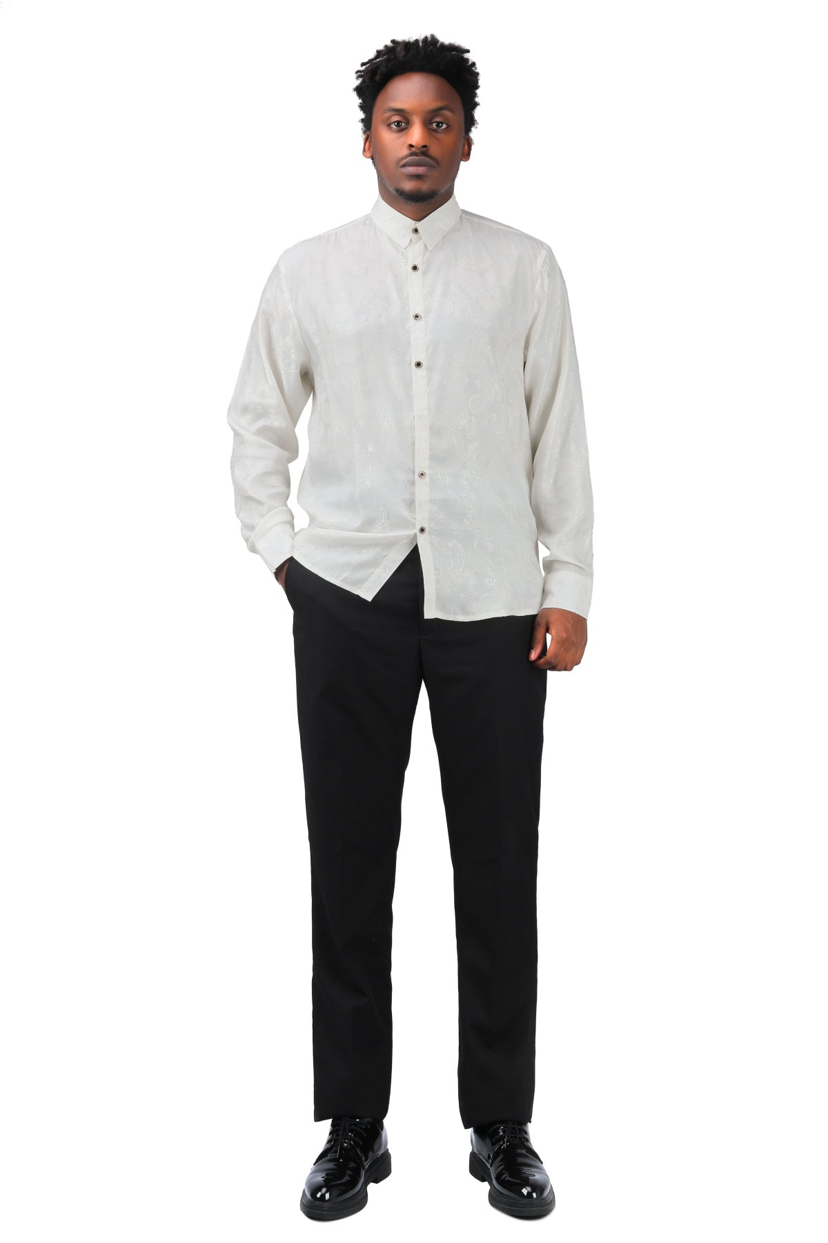Slim Fit Embroidered White Paisley Shirt for Men - Stylish Casual Button Down Top for Office, Date Night & Summer Outfits