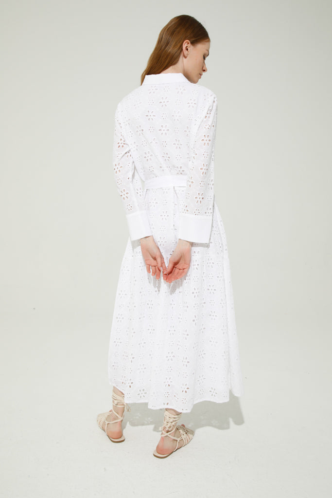 Elysa Broderie Anglaise White Shirt Dress for Women - Elegant Summer Cotton Dress for Office, Date Night & Casual Outings