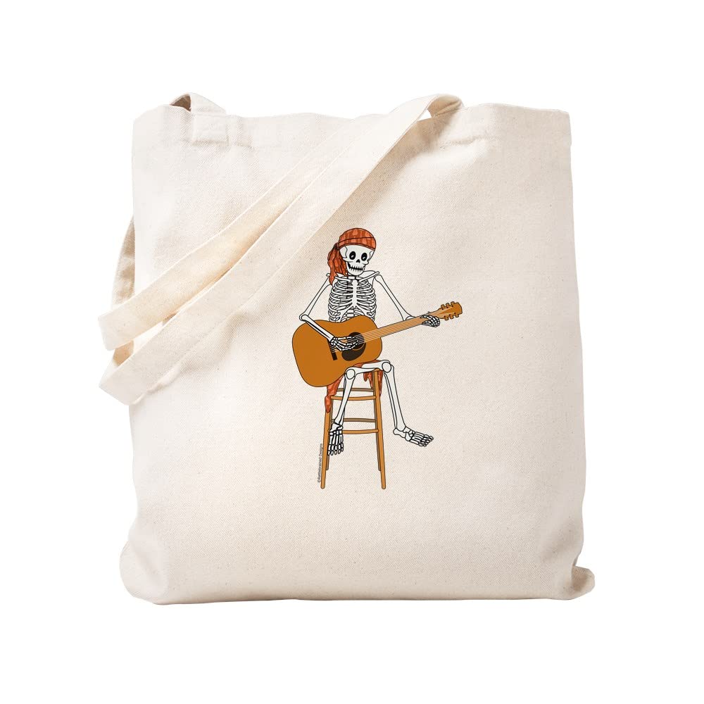 Folk Singer Skeleton Tote Bag - Natural Canvas Reusable Shopping Bag for Groceries, Beach & Everyday Use | Eco-Friendly Cotton Tote with Unique Design