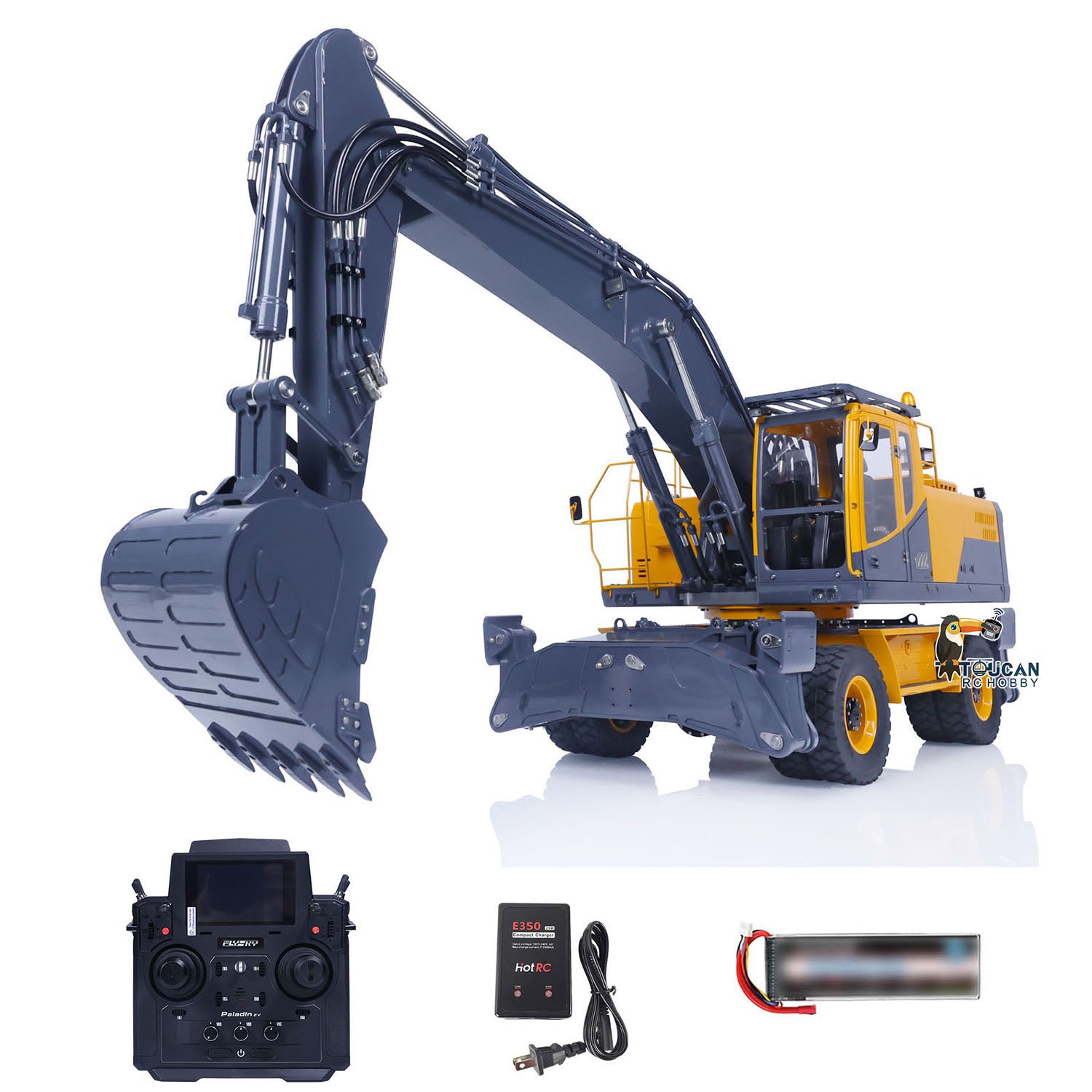 1/14 Scale LESU RC Metal Hydraulic Wheeled Excavator Model - ET30H with Pump Cabin, Sticker Display, Grapple, Ripper Bucket & Scraper Compactor - Perfect for Construction Toy Collection, RC Hobbyists and Model Display Scenes