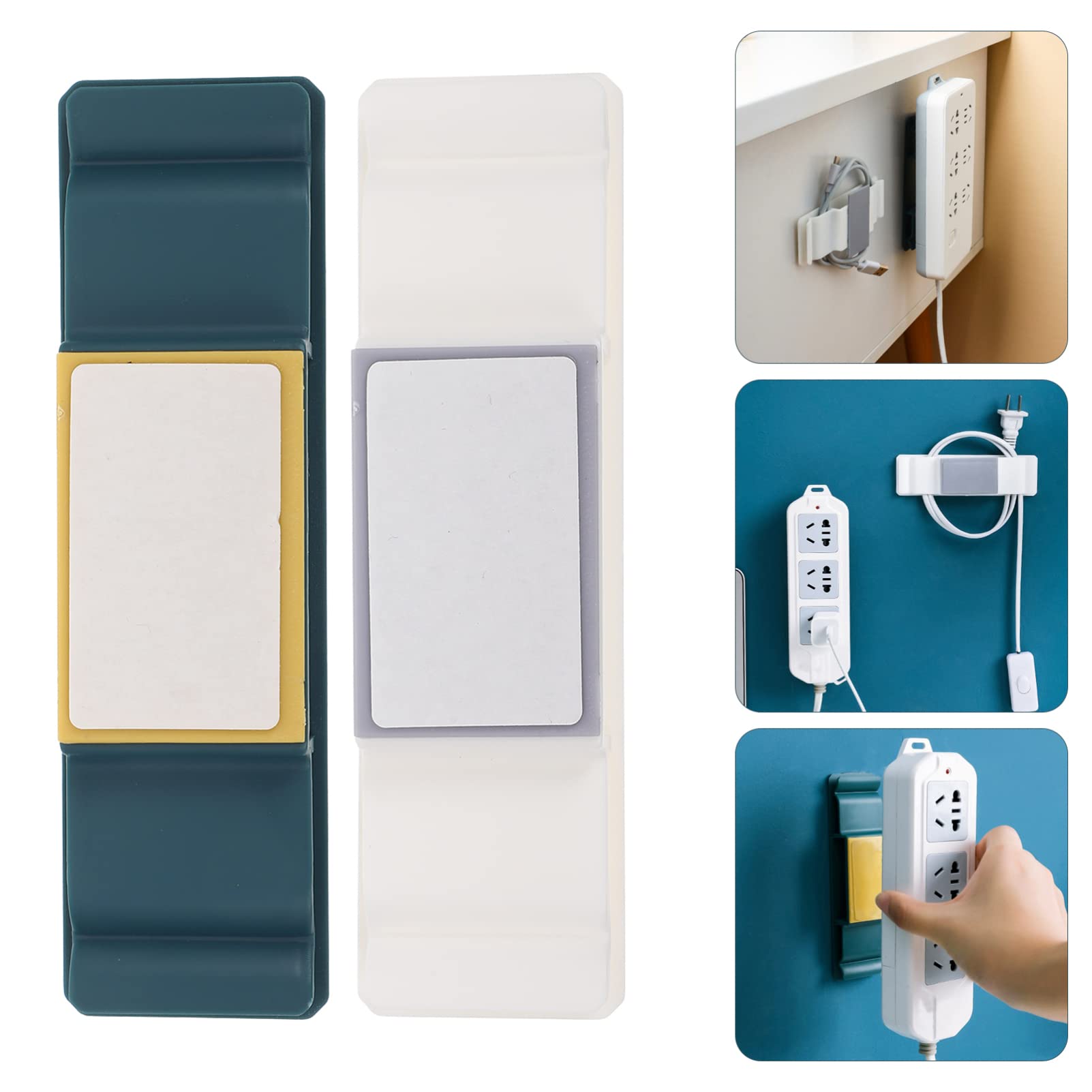 UKCOCO 4-Pack Adhesive Power Cord Organizer - Outlet Plug Holder, Extension Cable Protector & Wall Mount for Power Strips - Perfect for Home Office, Gaming Setup & Entertainment Center Cable Management