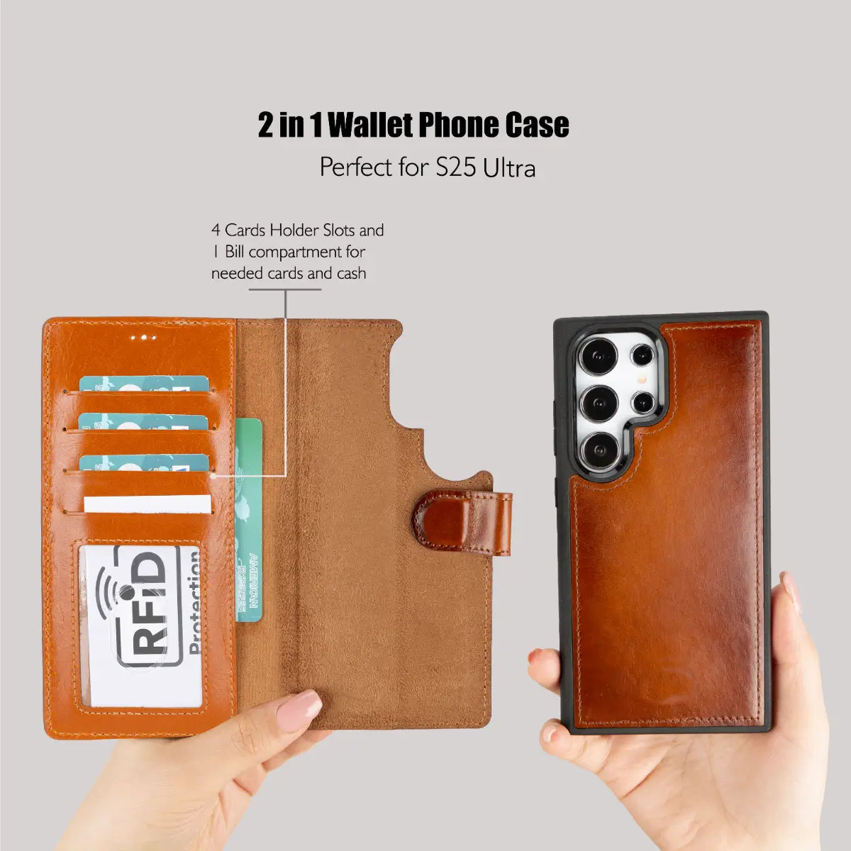 Premium Burnished Tan Magnetic Leather Wallet Case for Samsung Galaxy S25 Ultra - Slim Protective Cover with Card Slots for Everyday Use & Travel