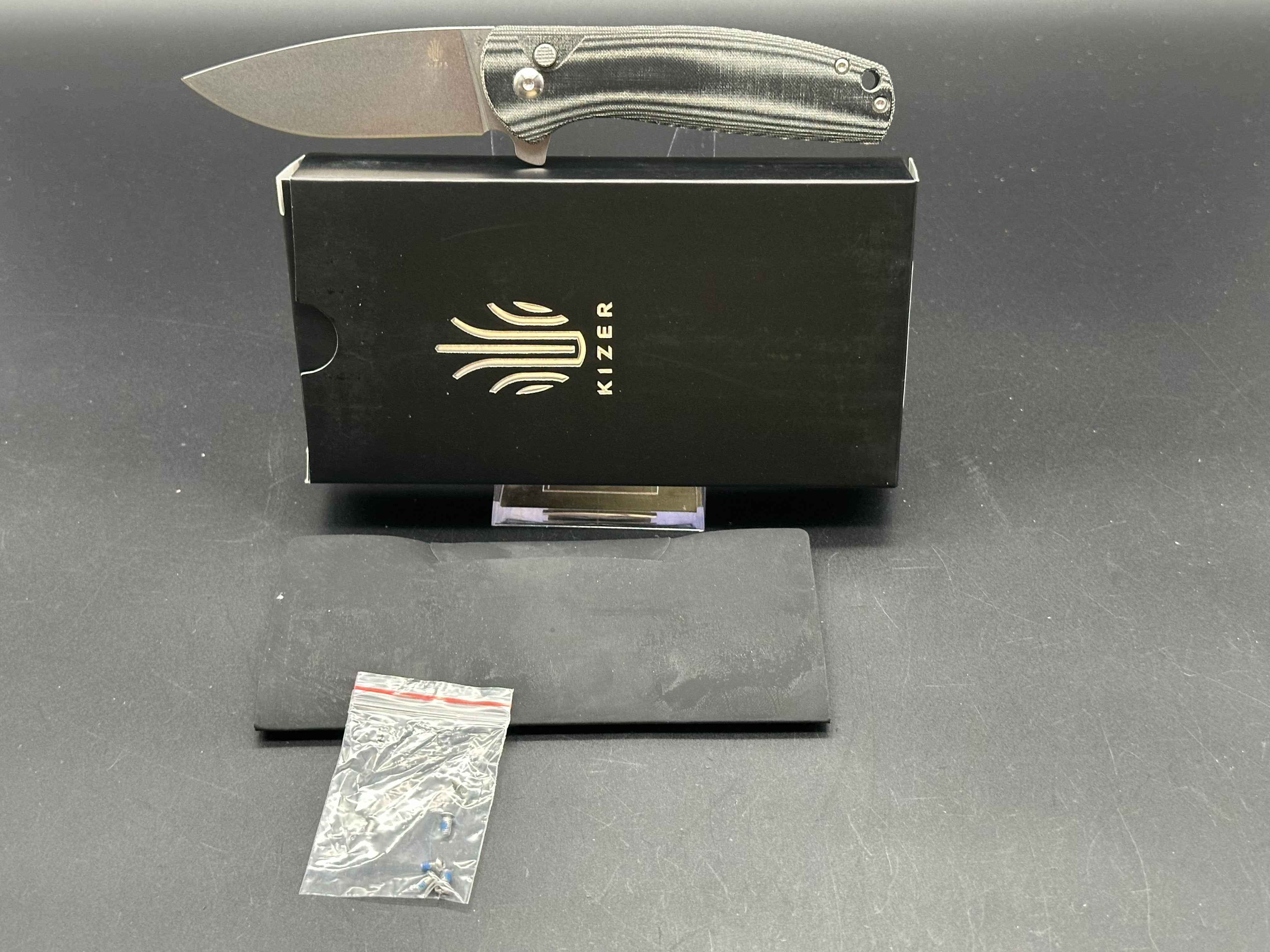 Kizer Cutlery Vanguard Ray Laconico Gemini Button Lock Flipper Knife - CPM 4V Steel Blade, Black Linen Micarta Handles - EDC Pocket Knife for Outdoor, Camping & Everyday Carry