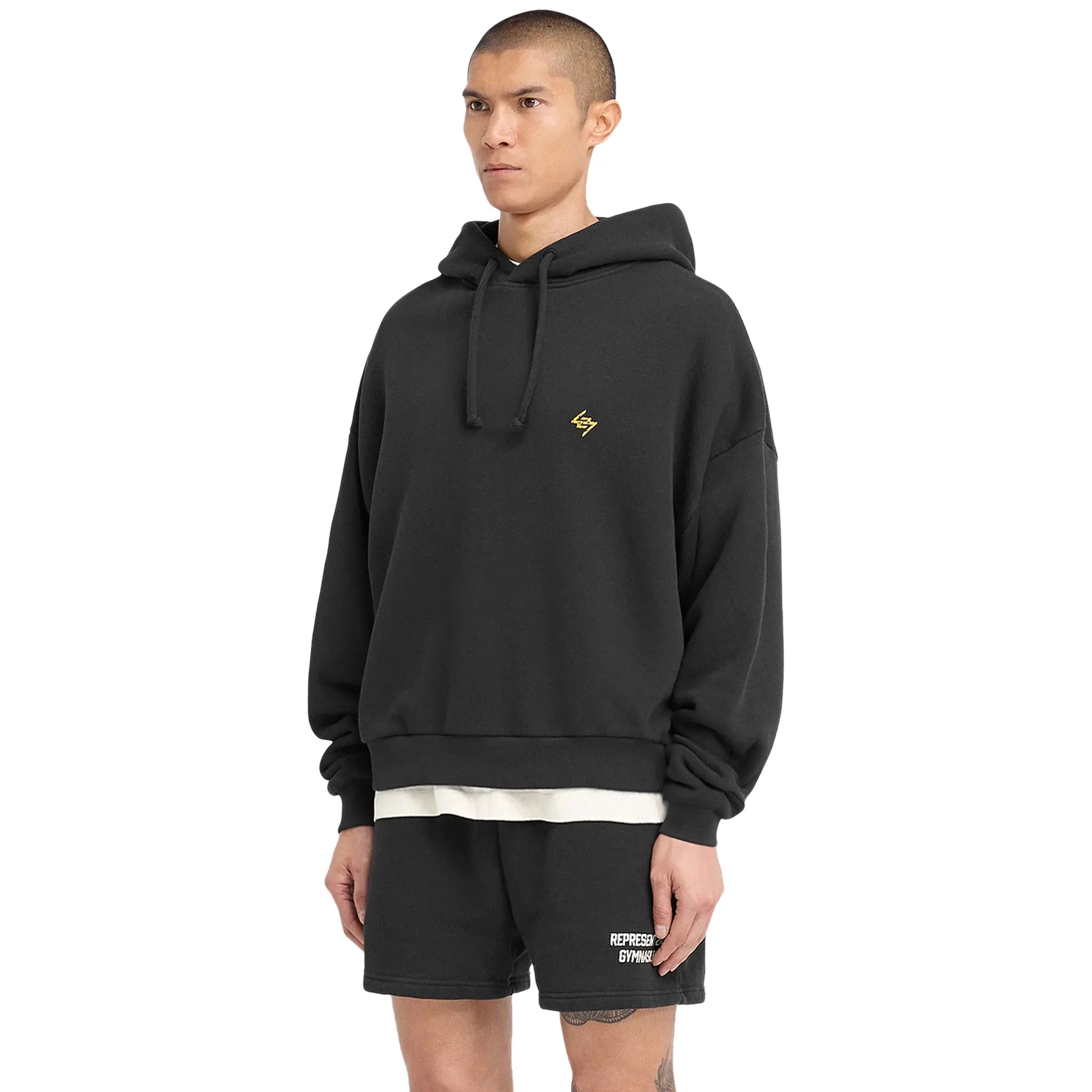 Represent 247 On His Shoulders Boxy Off Black Hoodie - Oversized Streetwear Sweatshirt for Men | Casual Wear, Gym, and Everyday Comfort