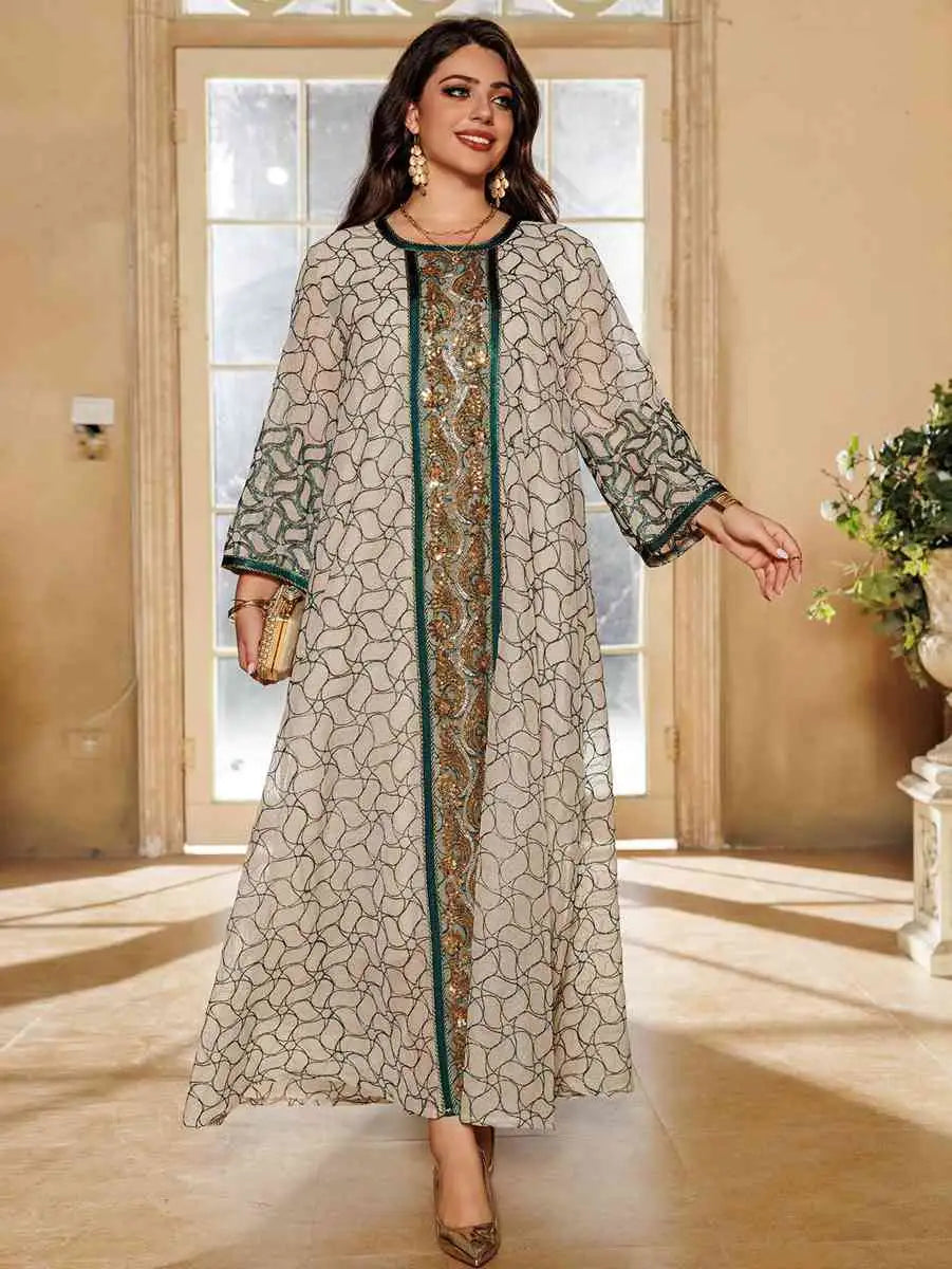 Elegant Eid Dress with Sequins & Embroidery - Jalabiya Caftan Kaftan Dress for Women | Perfect for Eid Celebrations, Weddings & Special Occasions