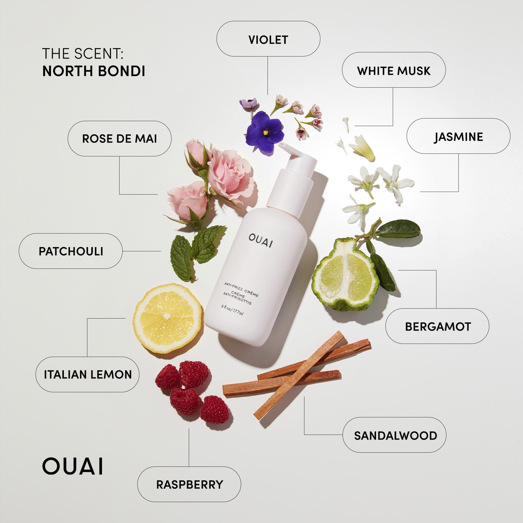 OUAI Anti-Frizz Bundle for Fine Hair - Smoothing Crème, Shampoo & Conditioner Set (3-Piece) | Hydrating Hair Care for Frizz Control & Shine | Perfect for Daily Use & Travel
