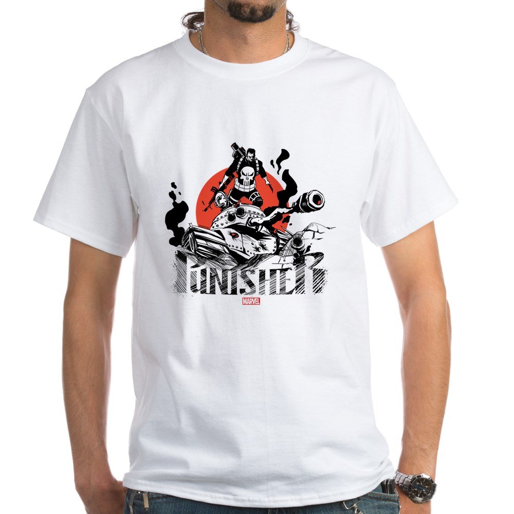 Punisher Graphic White Cotton T-Shirt for Men | Soft Comfortable Casual Tee | Perfect for Gym, Streetwear & Superhero Fans