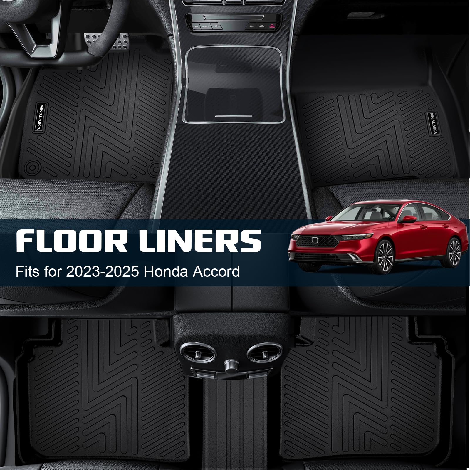 Premium All-Weather TPE Rubber Floor Mats for 2023-2025 Honda Accord & Hybrid - Odorless Anti-Slip Car Floor Liners (1st & 2nd Row, Black) - Perfect for Daily Commuting, Road Trips & Winter Protection