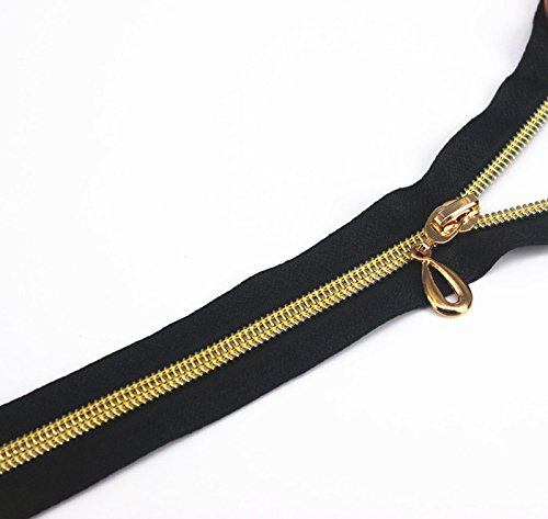 5-Piece 40cm Open-End Metal Gold Teeth Zippers for Jeans & Casual Pants - Durable Sewing Zipper Accessories (Black) - Perfect for DIY Clothing Repairs & Fashion Upcycling Projects