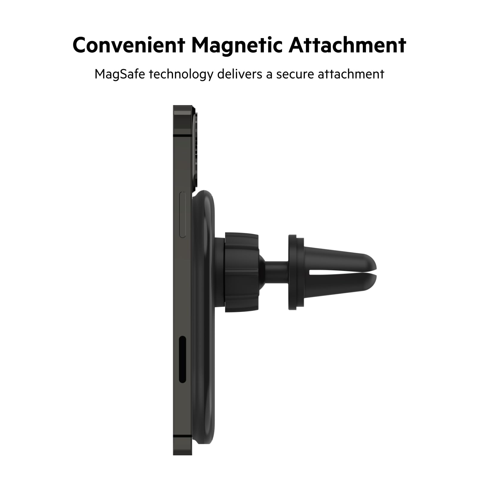Belkin MagSafe-Compatible 10W Magnetic Wireless Car Charger with Vent Mount - BoostCharge Pro Fast Charging for iPhone 16/15/14/13 Series (Includes Power Adapter, Black) | Perfect for Safe Hands-Free Driving & GPS Navigation