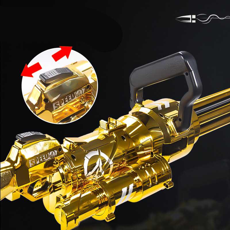 Lehui Electric Golden Gatling Minigun Dart Blaster Toy - High-Speed Foam Dart Shooting Gun for Outdoor Battles, Nerf War Games & Backyard Fun