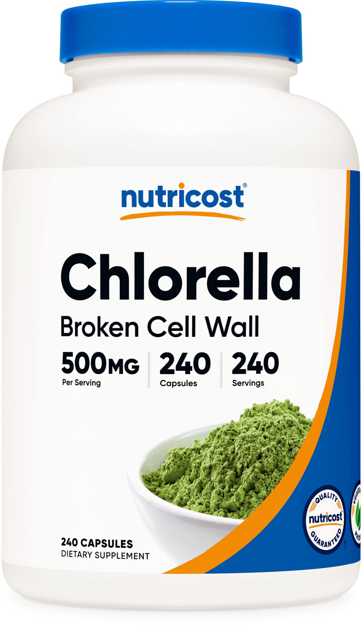 Nutricost Chlorella Capsules 500mg, 240 Count - Organic, Non-GMO, Gluten Free, Vegan Supplement for Detox & Immune Support | Daily Wellness, Energy Boost, Heavy Metal Cleansing