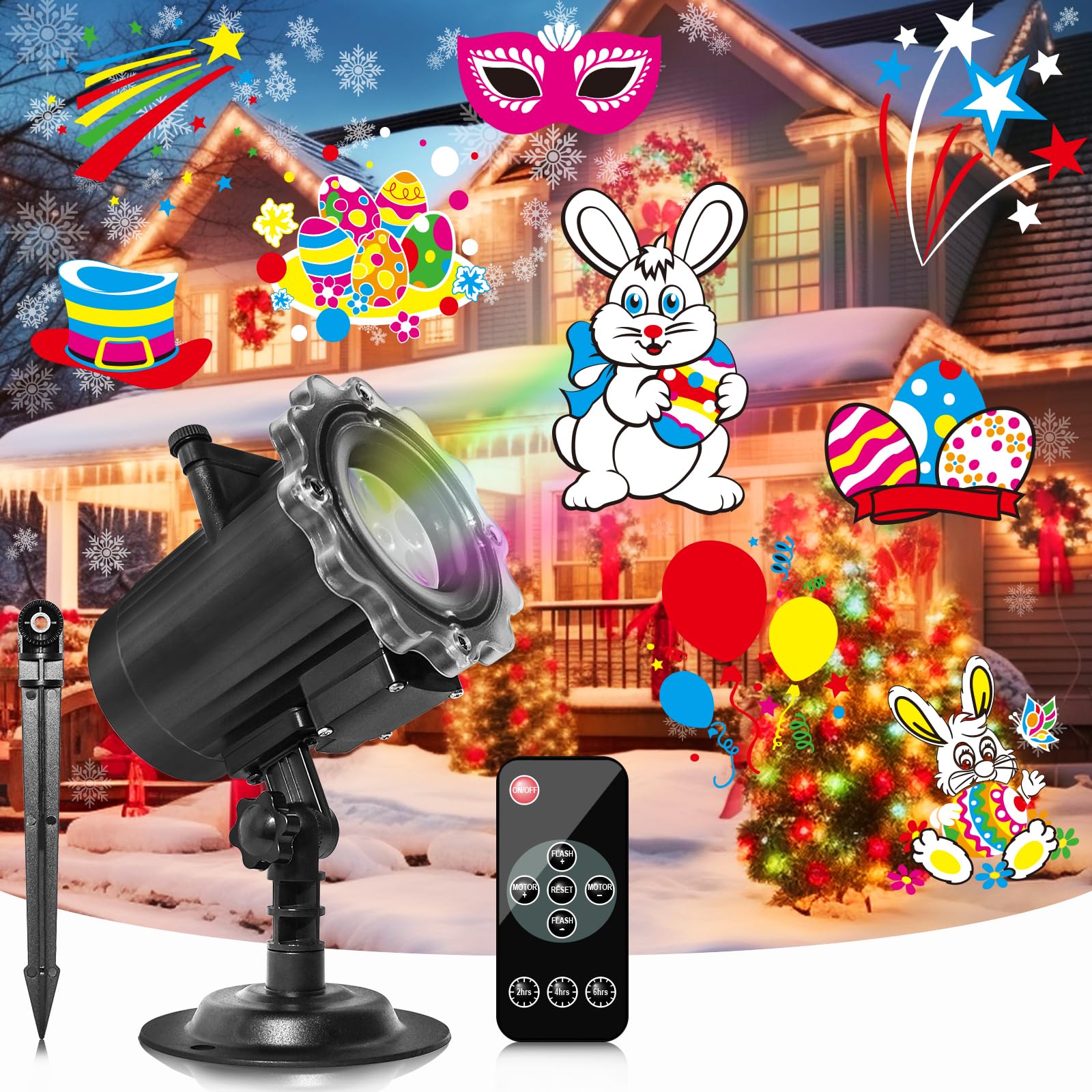 Outdoor Holiday Projector Lights - 10 Themes, 16 Slides, Waterproof with Remote Control & Timer - Perfect for Valentine's Day, Easter, Halloween, Birthday Parties & Year-Round Decorations