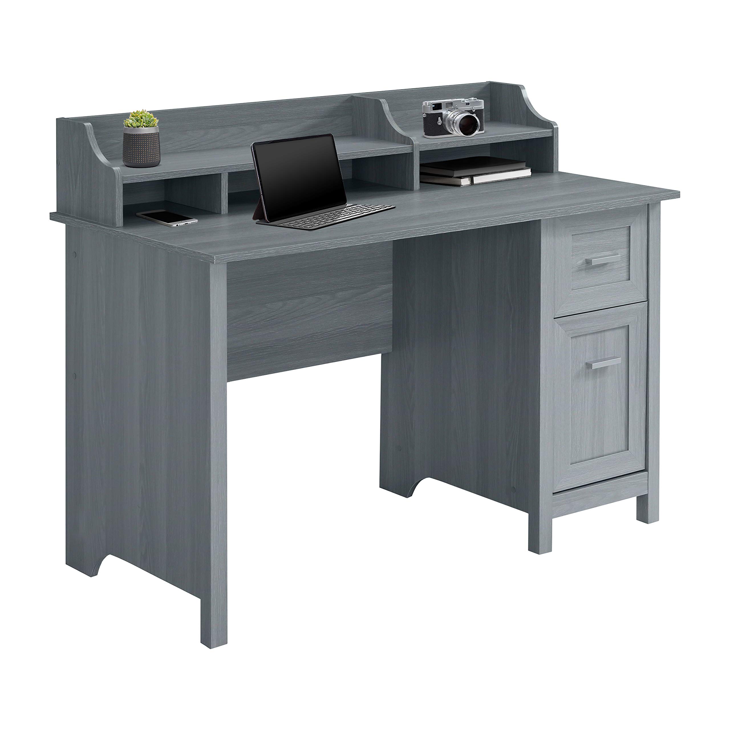 Techni Mobili Classic Office Storage Writing Desk - Grey, Modern Computer Desk with Drawers for Home Office, Study & Workspace Organization