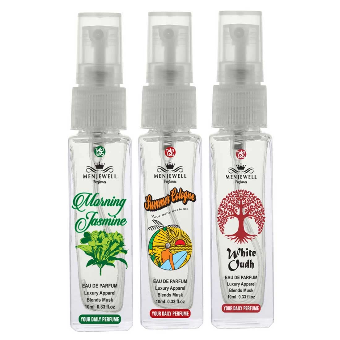 Menjewell Morning Jasmine & White Oudh Eau De Parfum Set - 3x30ml Women's Perfume Combo | Floral & Woody Fragrance for Summer & Daily Wear | Gift for Her, Office & Special Occasions