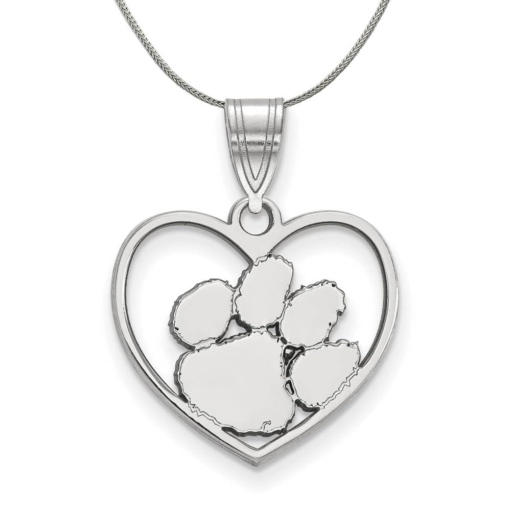 Clemson University Heart Pendant Necklace - Sterling Silver with Black Bow | Elegant Jewelry Gift for Graduation, Valentine's Day & Game Day