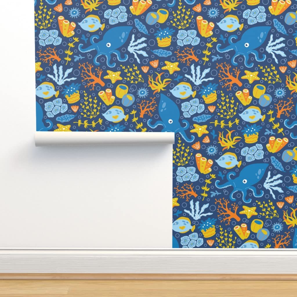 Peel & Stick Removable Wallpaper 12ft x 2ft - Underwater Ocean Theme with Sea Animals, Octopus & Fish Design | Perfect for Nursery, Kids Room & Summer Decor | Easy DIY Home Improvement