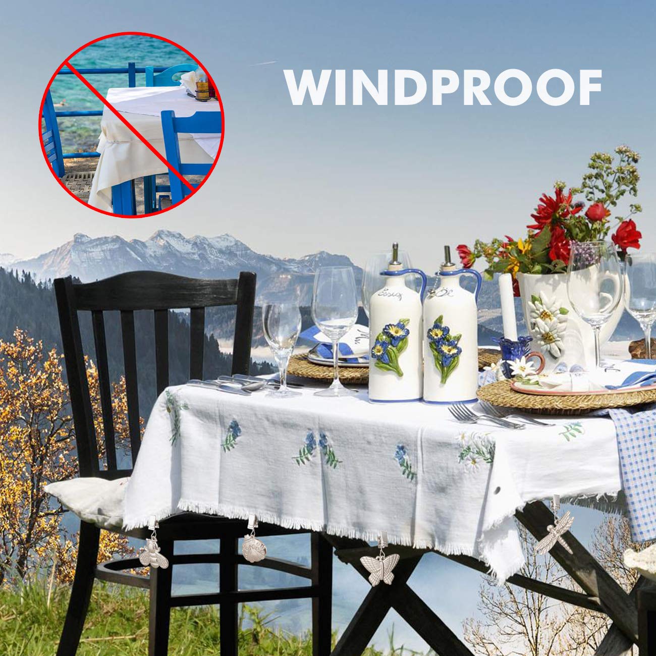 GWHOLE 4 Pack Metal Tablecloth Weights with Clips - Heavy Duty Table Cover Clamps for Outdoor, Garden, Party & Picnic Use - Secure Tablecloths in Windy Weather