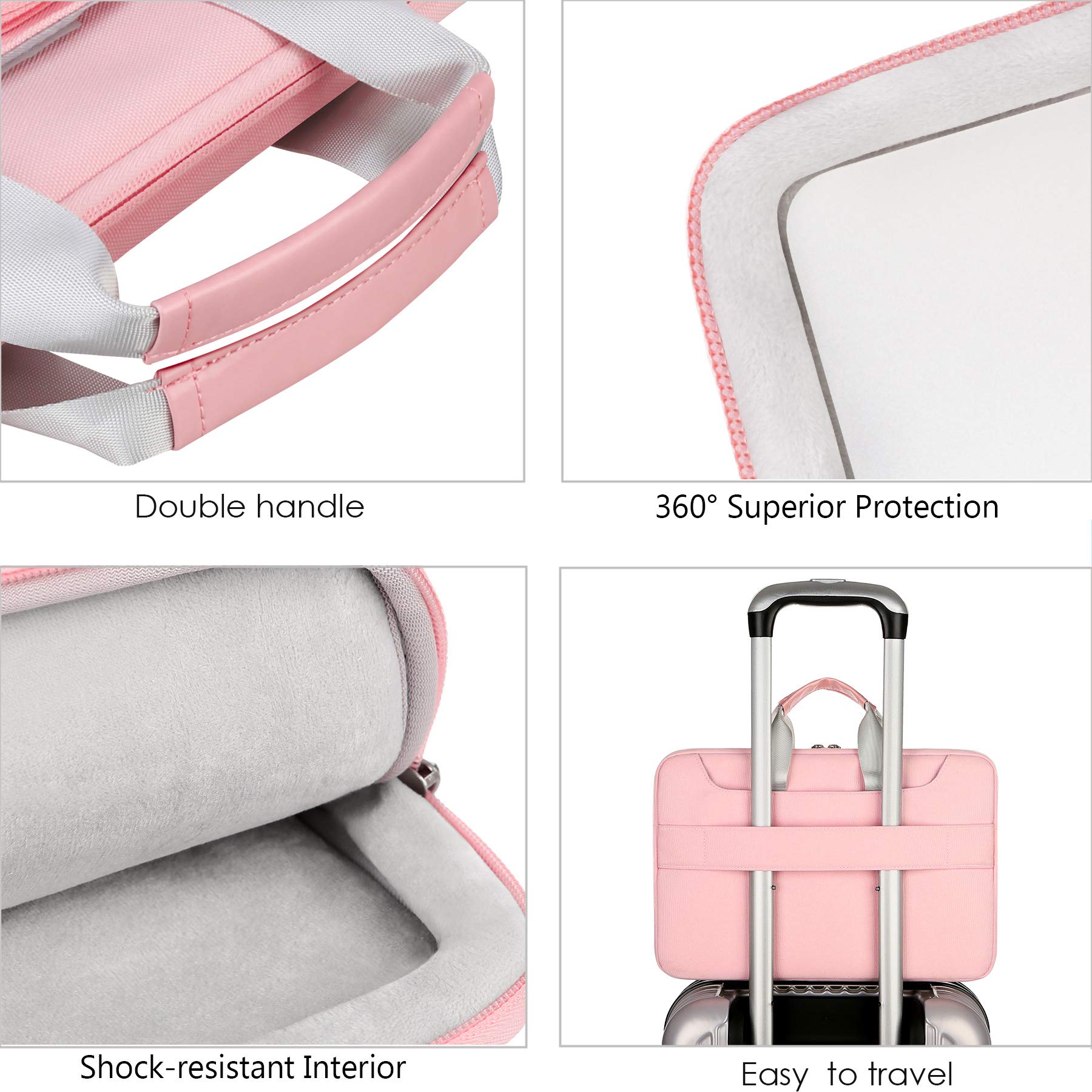 Lacdo 360° Protective Laptop Shoulder Bag for 15-15.6 Inch Laptops - Compatible with Acer, HP, Lenovo, Dell, ASUS (Aspire, Pavilion, Inspiron, IdeaPad, ZenBook) - Pink Computer Bag for Work, School & Travel