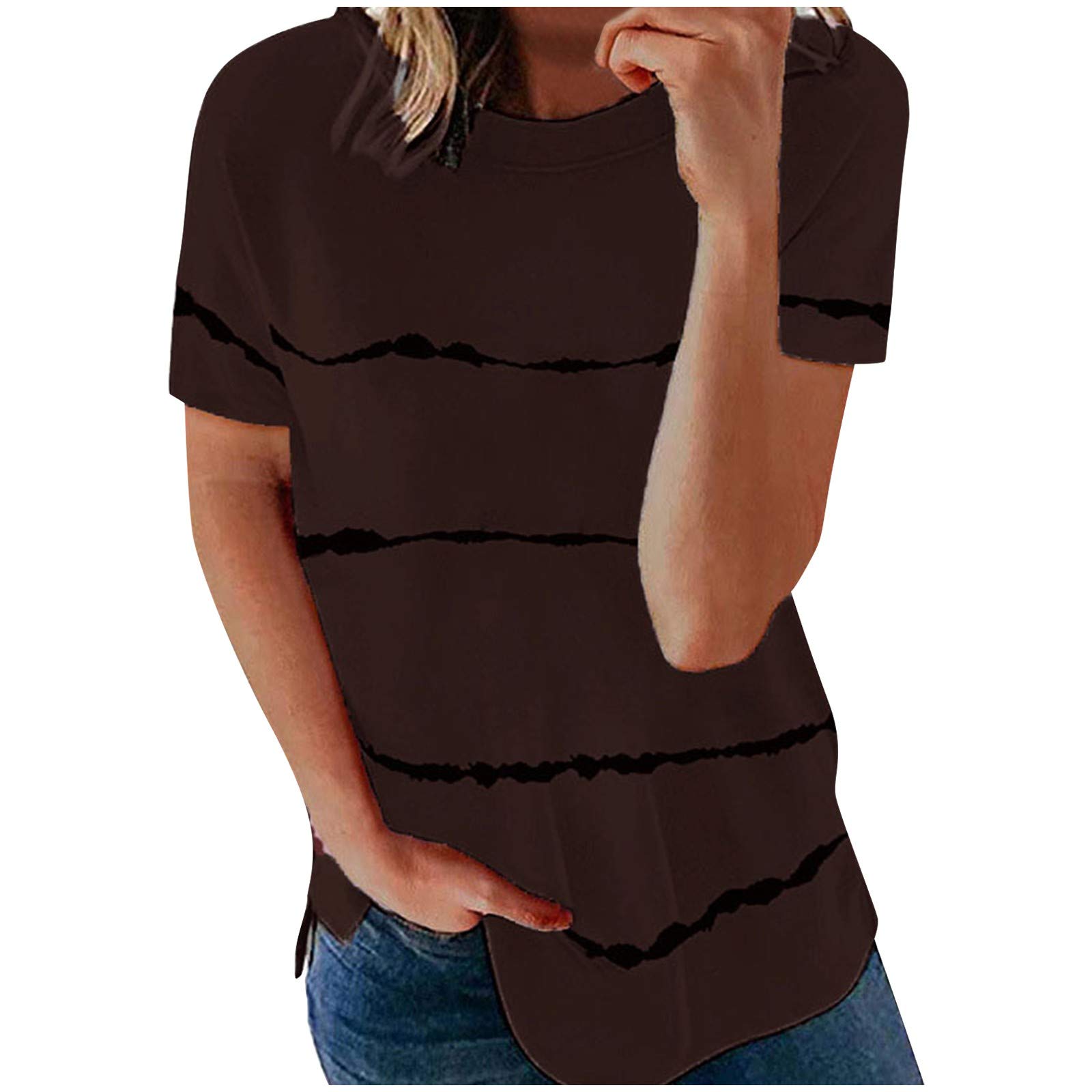 Women's Funny Printed Striped White T-Shirt - Loose Round Neck Short Sleeve Fashion Top for Casual Wear, Outfits & Everyday Comfort