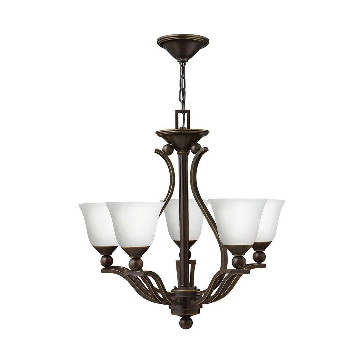 4655OBOPAL Bolla 5-Light Pendant Chandelier in Olde Bronze with Opal Glass Shades - Perfect for Dining Room, Kitchen Island or Entryway Lighting