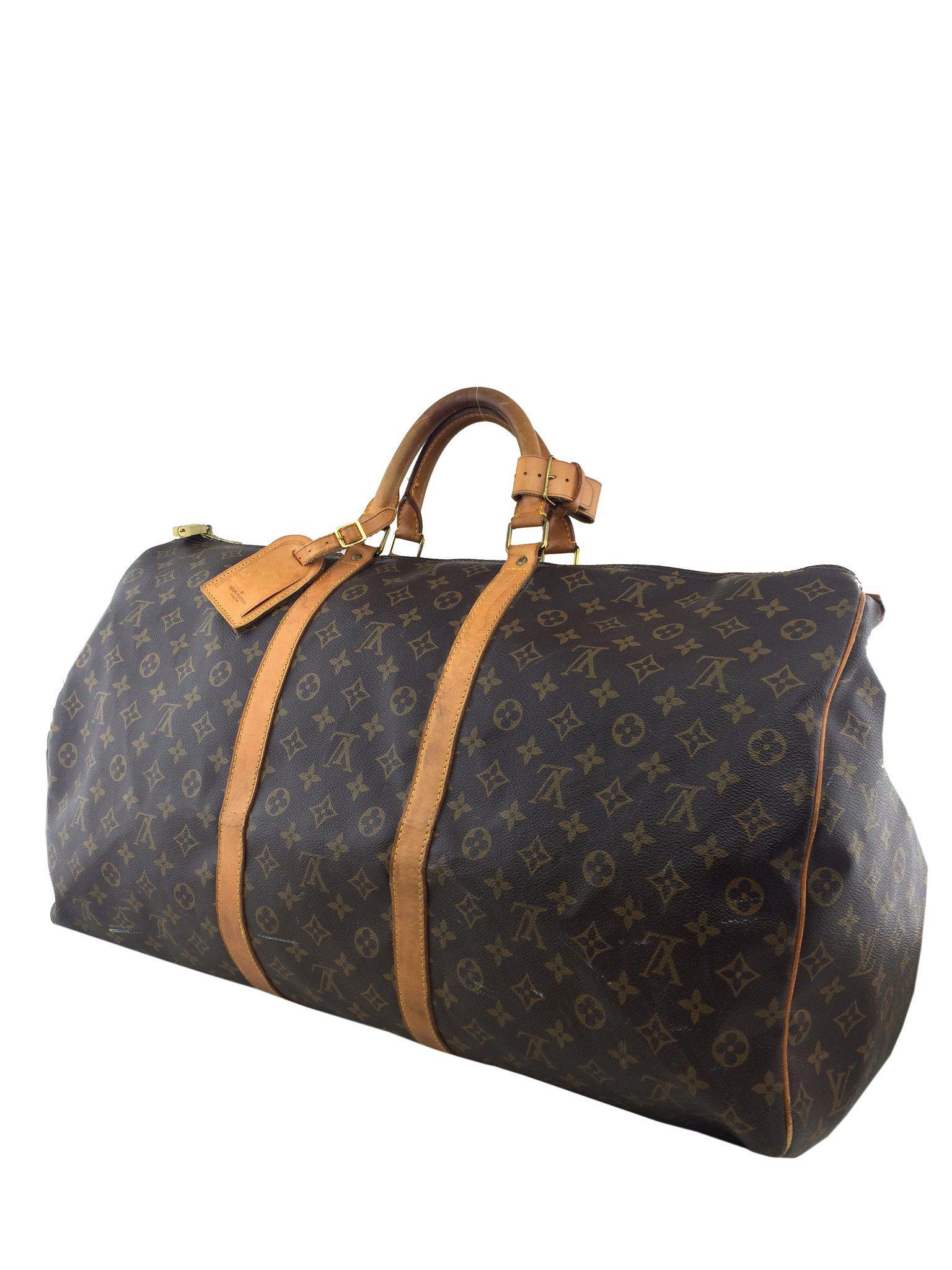 Authentic Louis Vuitton Vintage Monogram Keepall 55 Duffle Bag - Brown Canvas Travel Luggage with Adjustable Shoulder Strap - Perfect for Weekend Getaways & Business Trips